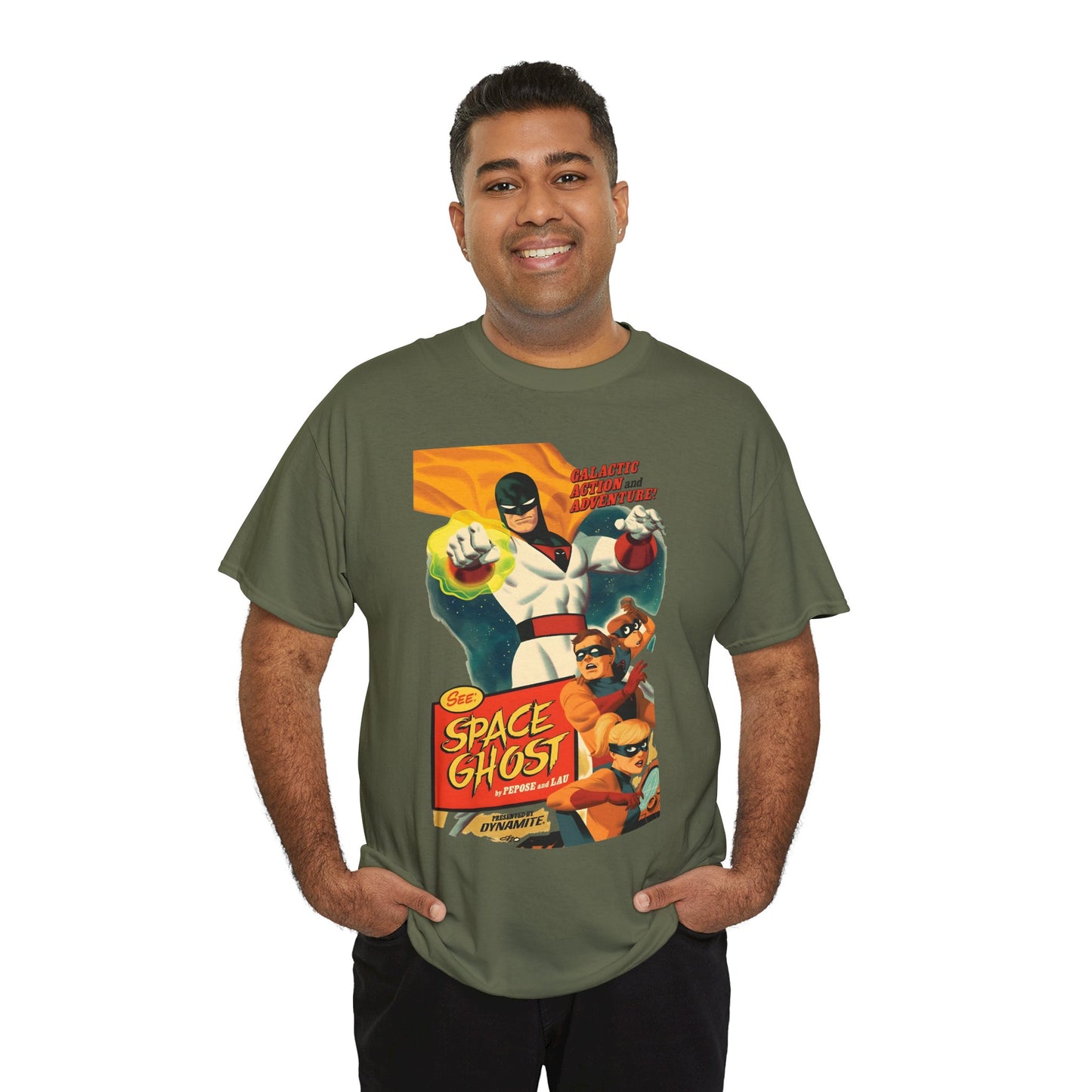 Space Ghost T-Shirt - Frank Cho Art - Jan, Jace & Blip - Movie Poster Style Artwork - Alex Toth Creation - Hanna-Barbera Cartoon