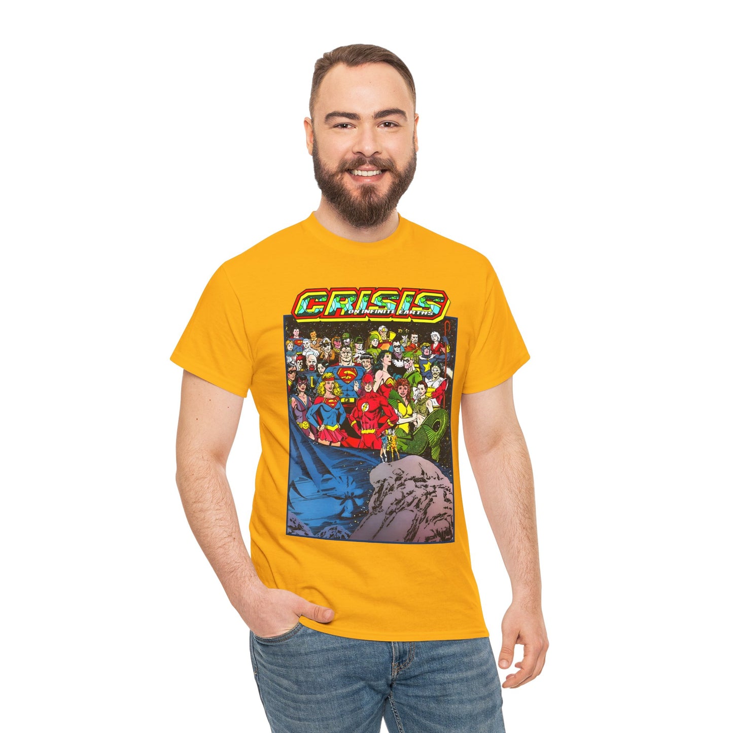 Crisis on Infinite Earths T-Shirt - George Perez Art - Supergirl, Flash, Huntress, Starman, Earth 3 Luthor, Lori Lemaris, Aquagirl, Earth 2 Robin - DC Comics