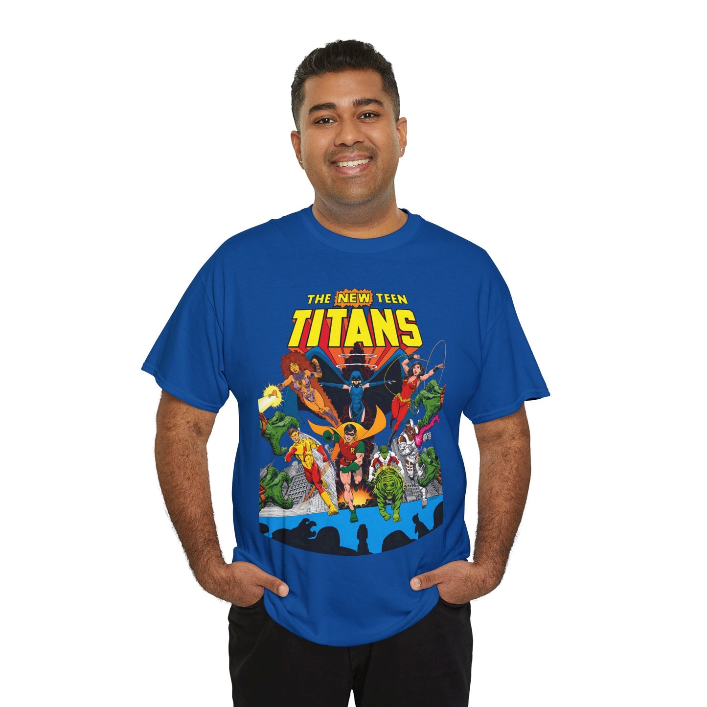 New Teen Titans T-Shirt - George Perez Art - Robin, Wonder Girl, Kid Flash, Changeling, Starfire, Cyborg, Raven - DC Comics - Classic 1980s Series