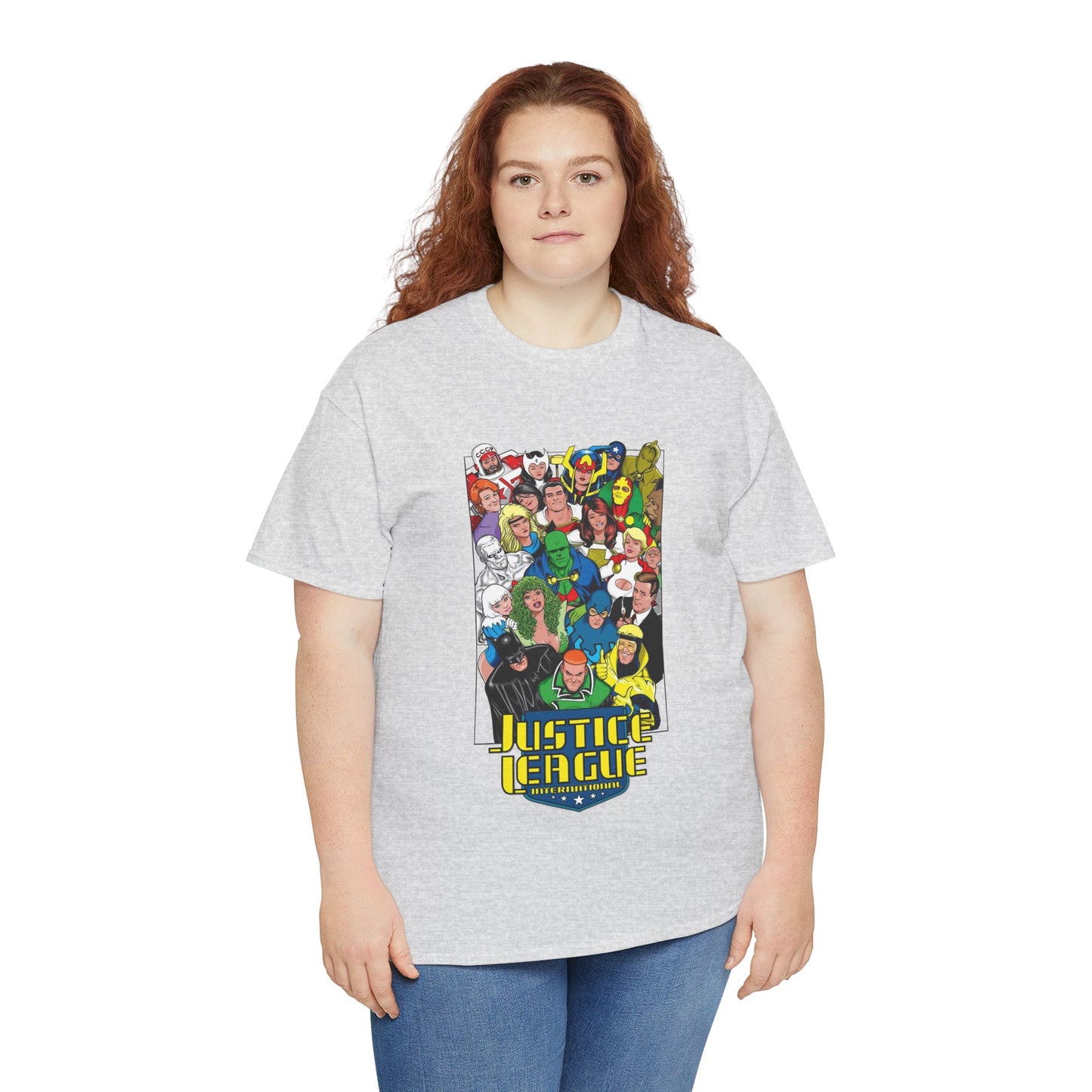 Justice League International T-Shirt - DC Comics - JLI - Kevin Maguire Art - Blue Beetle, Booster Gold, Martian Manhunter, Captain Atom