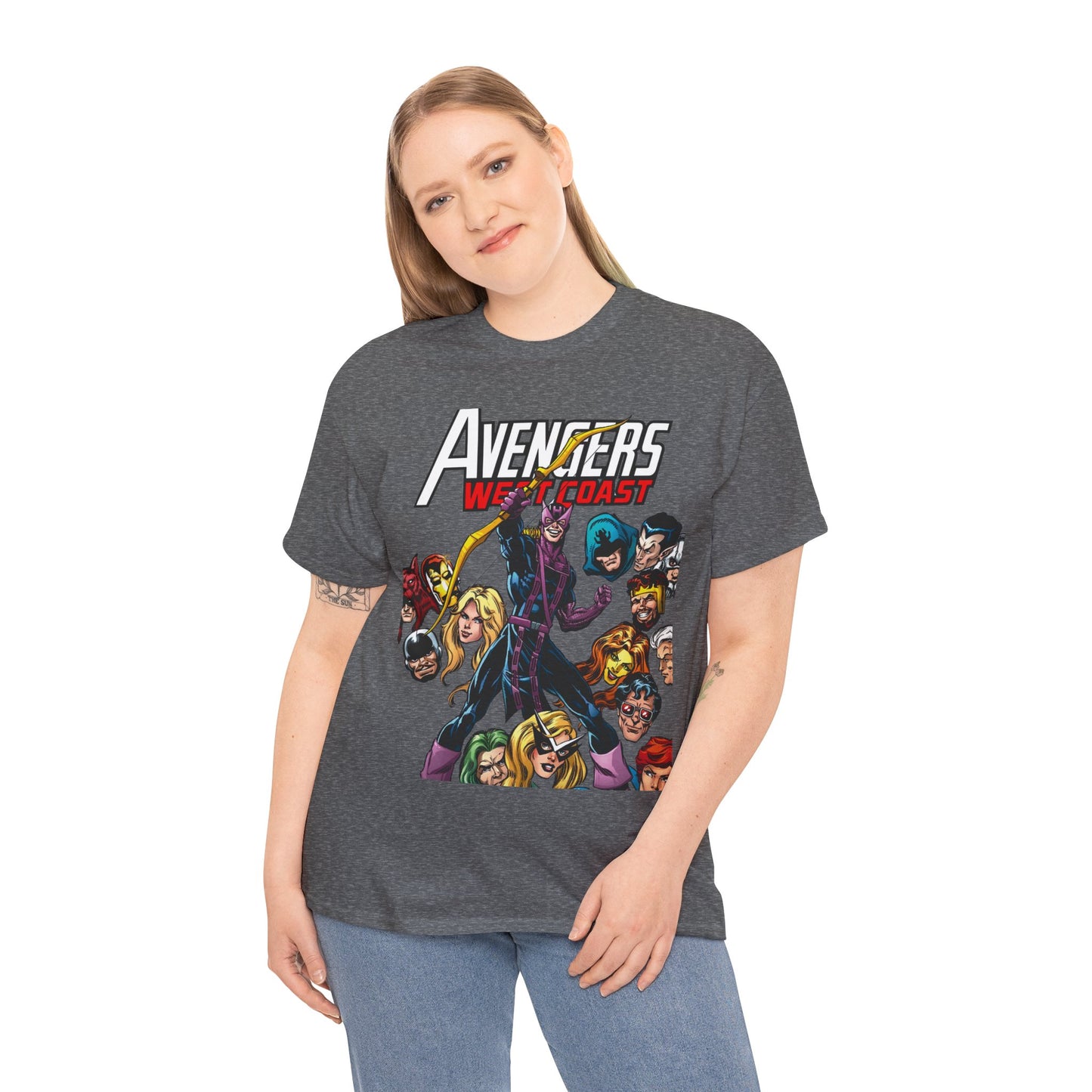 Avengers West Coast T-Shirt - Bob Hall Art - Hawkeye, Iron Man, Wonder Man, Tigra, Mockingbird - Marvel Comics Team