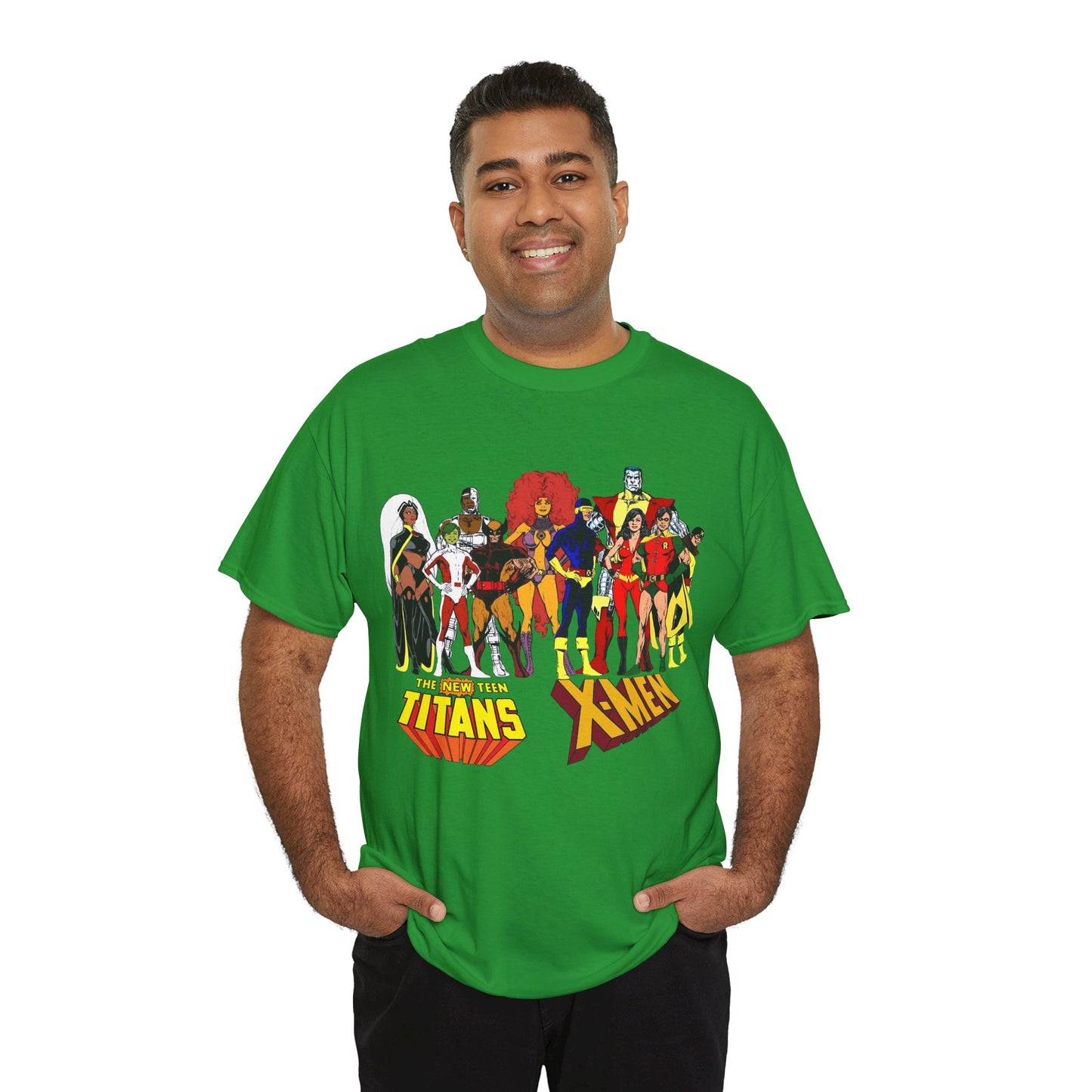Uncanny X-Men & New Teen Titans T-Shirt - Wolverine, Cyclops, Storm, Wonder Girl, Robin, Cyborg, Raven - Phil Jimenez Art - DC Comics/Marvel Comics Crossover