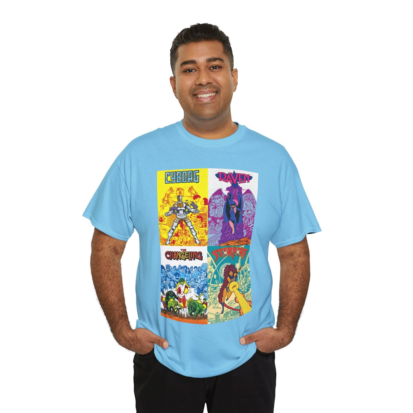 Tales of the New Teen Titans T-Shirt - George Perez Art - Cyborg, Raven, Changeling, Starfire - 1980s Mini-Series Showcasing Their Origins - DC Comics