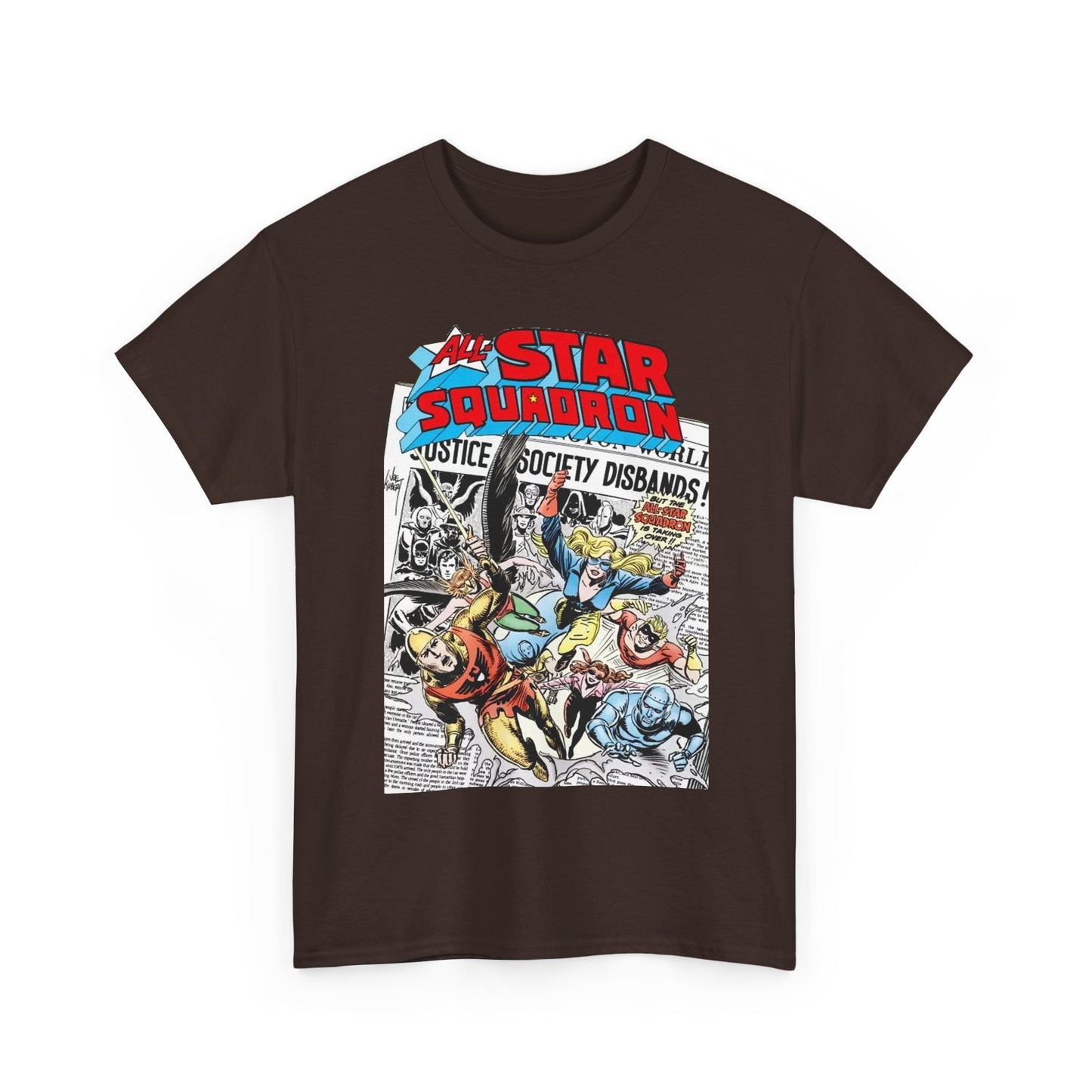 All-Star Squadron T-Shirt - Joe Kubert Art - Liberty Belle, Robotman, Shining Knight, Johnny Quick, Firebrand - JSA Connection - DC Comics