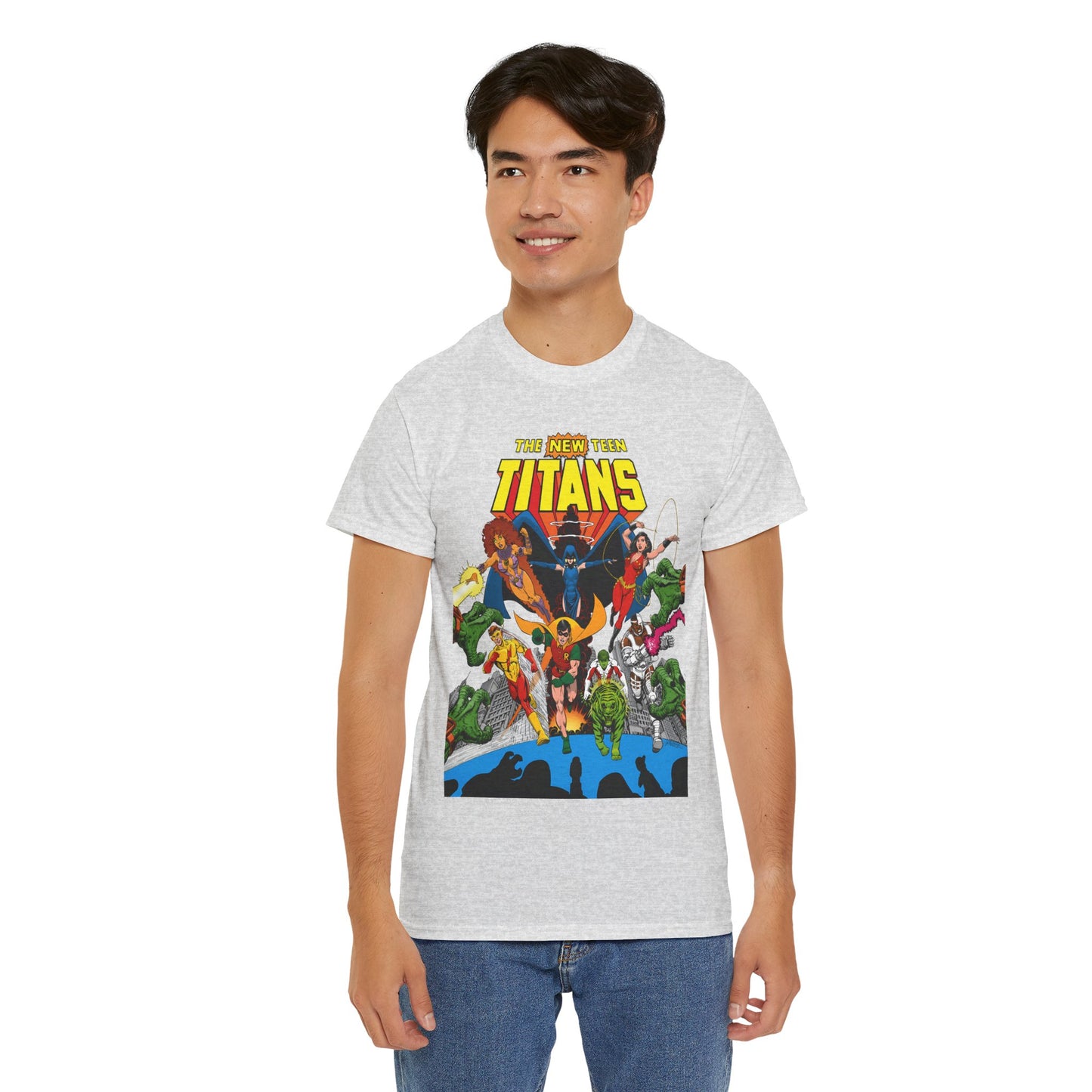 New Teen Titans T-Shirt - George Perez Art - Robin, Wonder Girl, Kid Flash, Changeling, Starfire, Cyborg, Raven - DC Comics - Classic 1980s Series