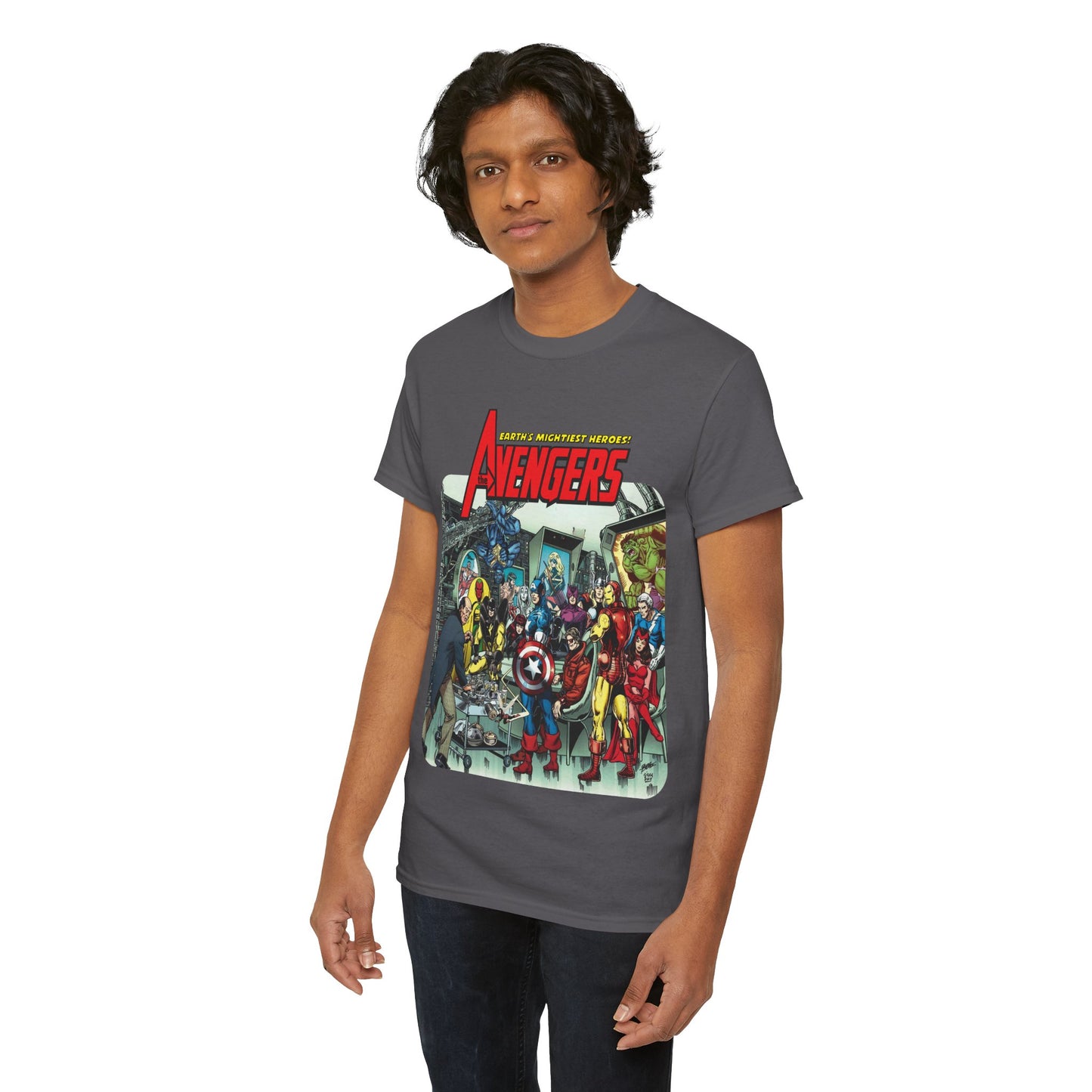 Classic Avengers T-Shirt - George Perez Art - Captain America, Hawkeye, Iron Man, Vision, Scarlet Witch, Quicksilver, Jarvis - Marvel Comics