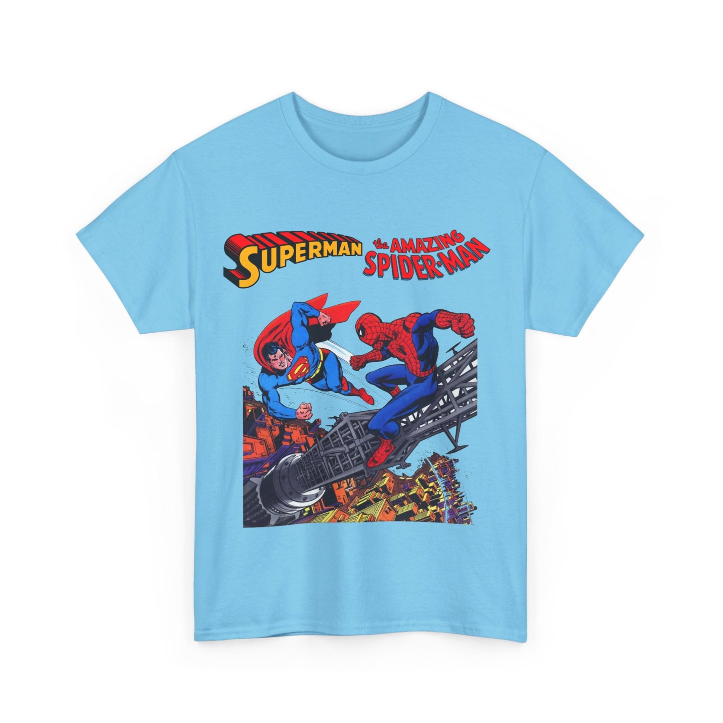 Superman & Amazing Spider-Man T-Shirt - DC/Marvel Comics Crossover - 1970s - Clark Kent & Peter Parker