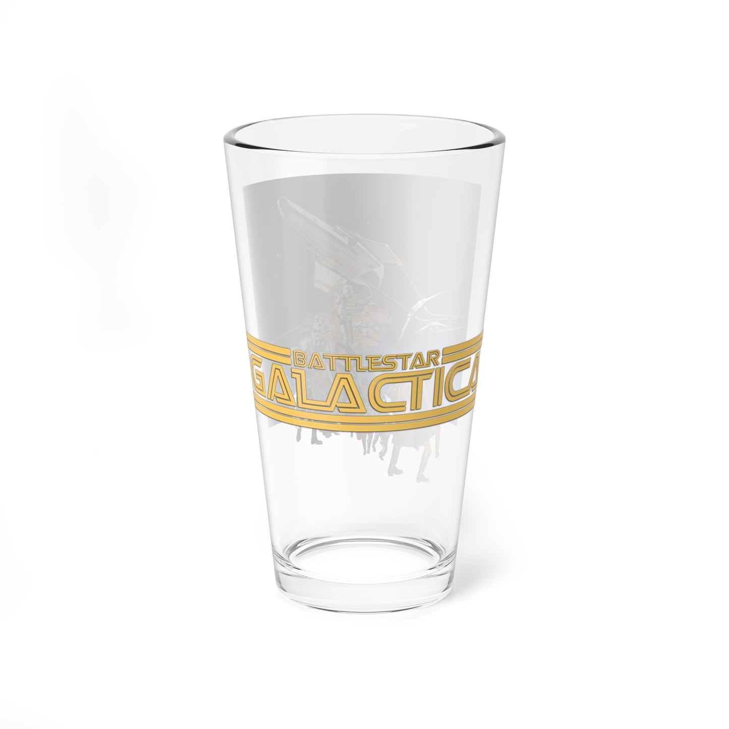 Battlestar Galactica Pint Glass, 16oz - 1978 Movie Art - Apollo, Starbuck, Adama, Baltar, Boxey, Boomer, Athena - Cylon Invasion