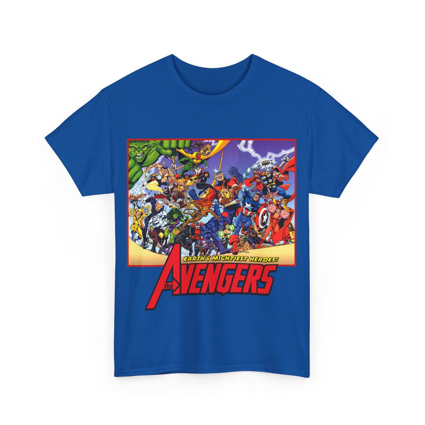 Avengers T-Shirt - George Perez Art - Marvel Comics - Captain America, Iron Man, Thor, She-Hulk, Hawkeye, Vision, Quicksilver - Classic Cover
