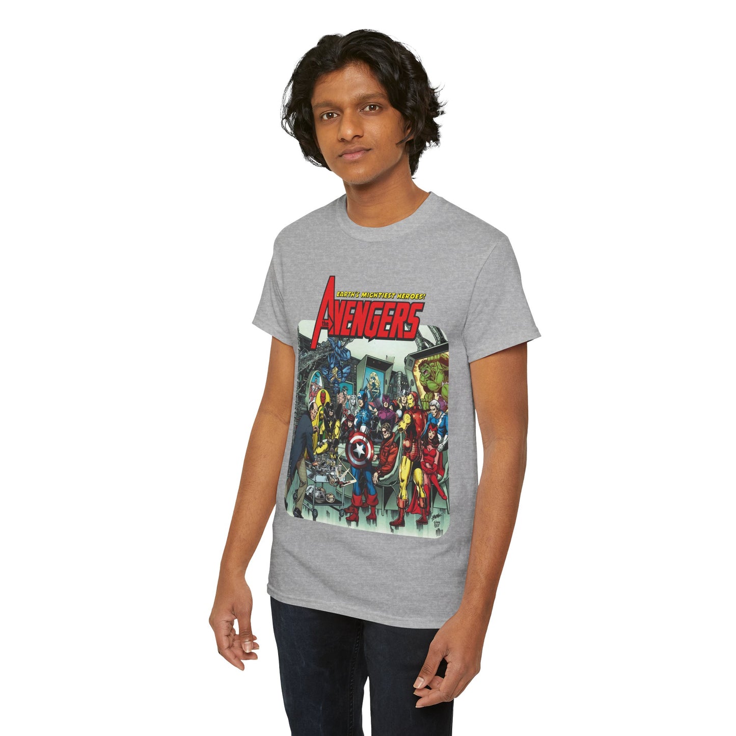 Classic Avengers T-Shirt - George Perez Art - Captain America, Hawkeye, Iron Man, Vision, Scarlet Witch, Quicksilver, Jarvis - Marvel Comics