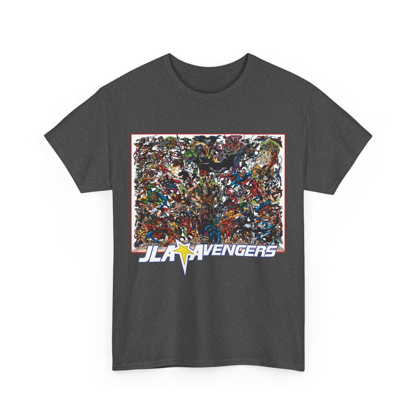 JLA Vs Avengers T-Shirt - Stunning, Classic George Perez Art - DC & Marvel 200s Crossover - Superman, Thor, Wonder Woman, Captain America, Flash, Black Panther, Iron Man, Batman