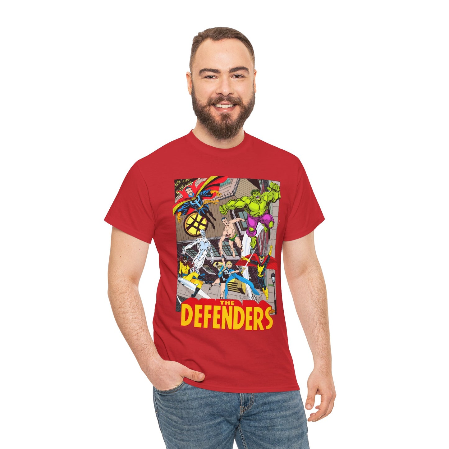 Defenders T-Shirt - John Byrne Art - Marvel Comics - Dr Strange, Nighthawk, Hulk