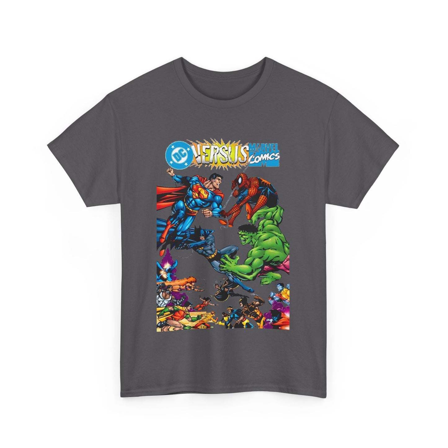 DC Comics Vs Marvel Comics T-Shirt - George Perez Art - Superman, Hulk, Batman, Spider-man, X-Men, New Teen Titans