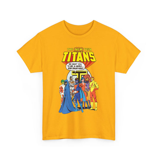 New Teen Titans T-Shirt - 1980s DC Comics Drug Awareness Specials - Protector, Starfire, Cyborg, Wonder Girl, Raven