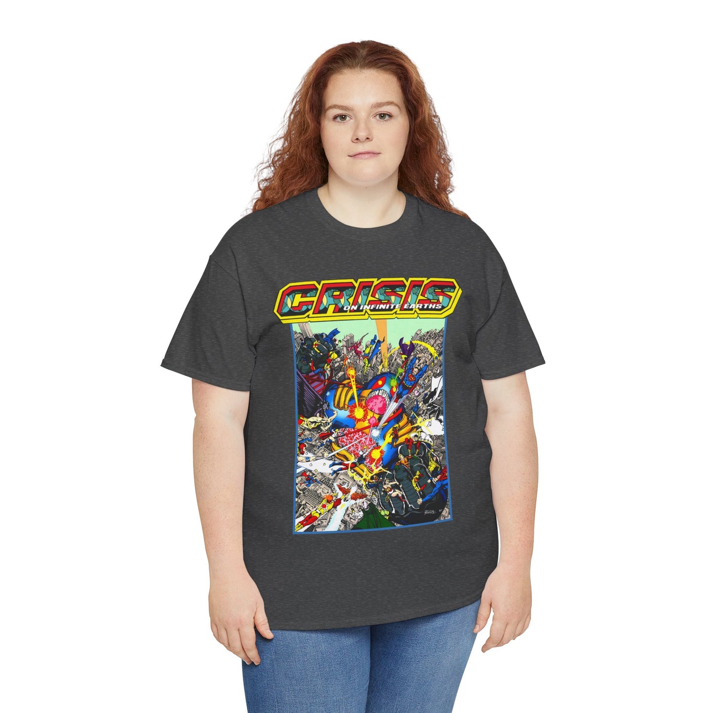 Crisis on Infinite Earths T-Shirt - George Perez Art - Superman, Firestorm, Captain Atom, Wonder Woman, Martian Manhunter Vs The Anti-Monitor - #12 Cover - DC Comics