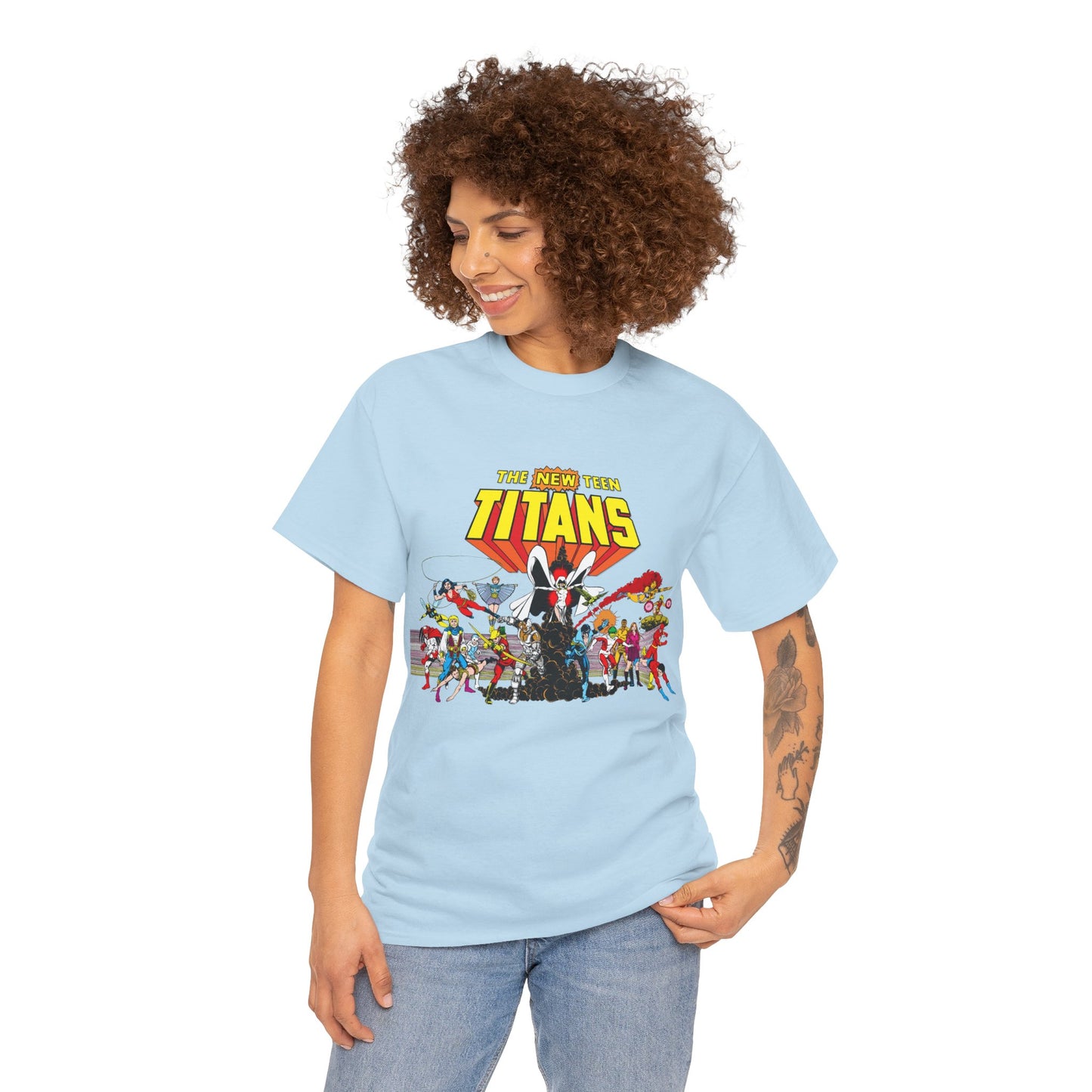 New Teen Titans T-Shirt - George Perez Art - Nightwing, Starfire, Cyborg, Speedy, Bumblebee, Hawk, Dove, Speedy, Wonder Girl, Terra, Lilith - DC Comics