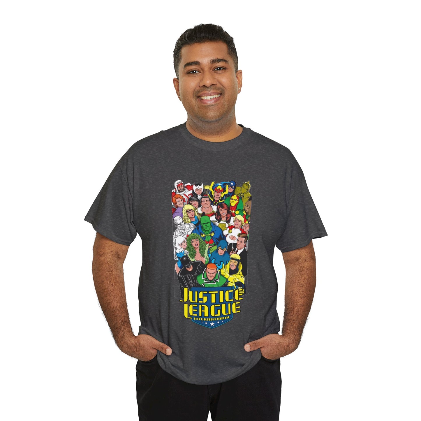 Justice League International T-Shirt - DC Comics - JLI - Kevin Maguire Art - Blue Beetle, Booster Gold, Martian Manhunter, Captain Atom
