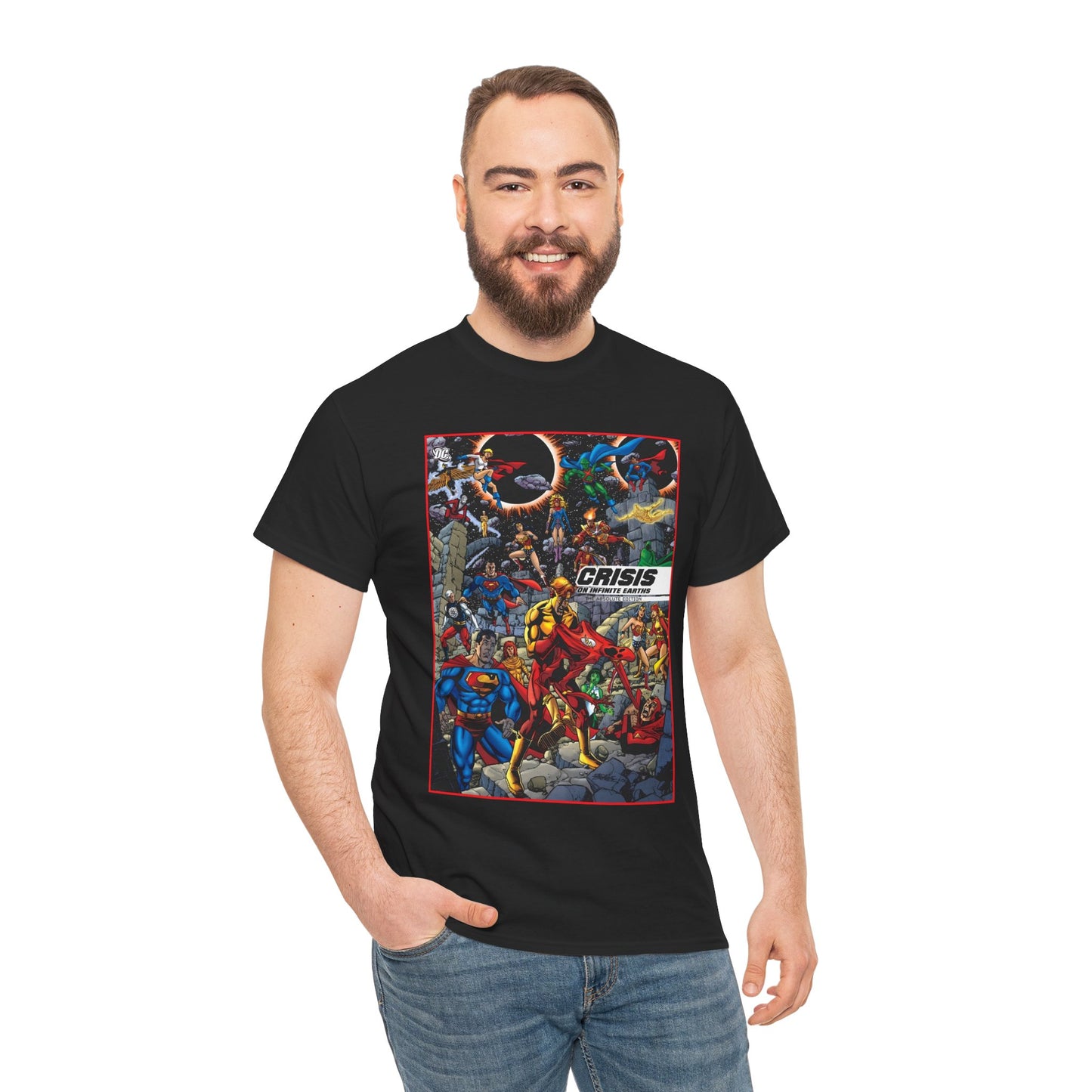 Crisis on Infinite Earths T-Shirt - George Perez Art - Absolute Edition Cover - Flash, Supergirl, Wonder Woman, Kid Flash, Psycho Pirate, Harbinger - DC Comics