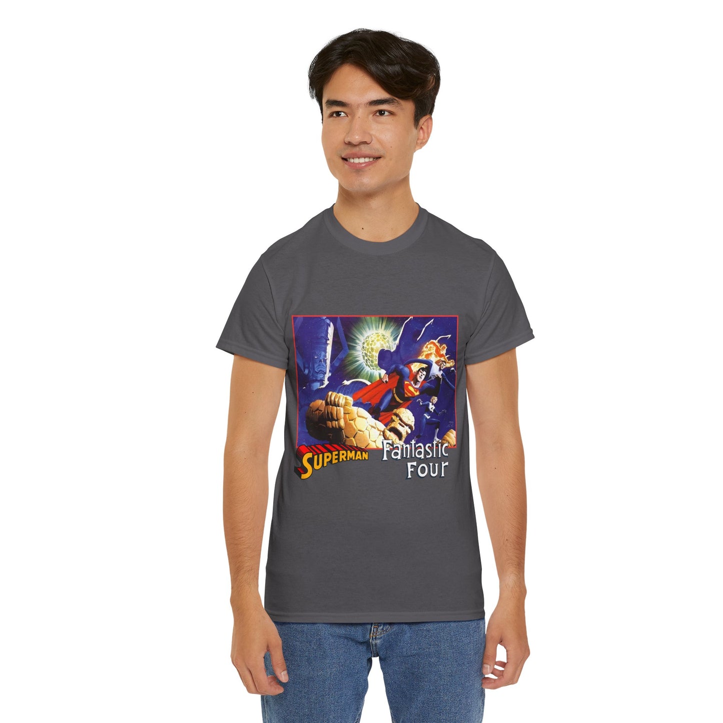 Superman & Fantastic Four T-Shirt - Marvel, DC Comics - Alex Ross, Dan Jurgens - 1990s Crossover Vs Galactus