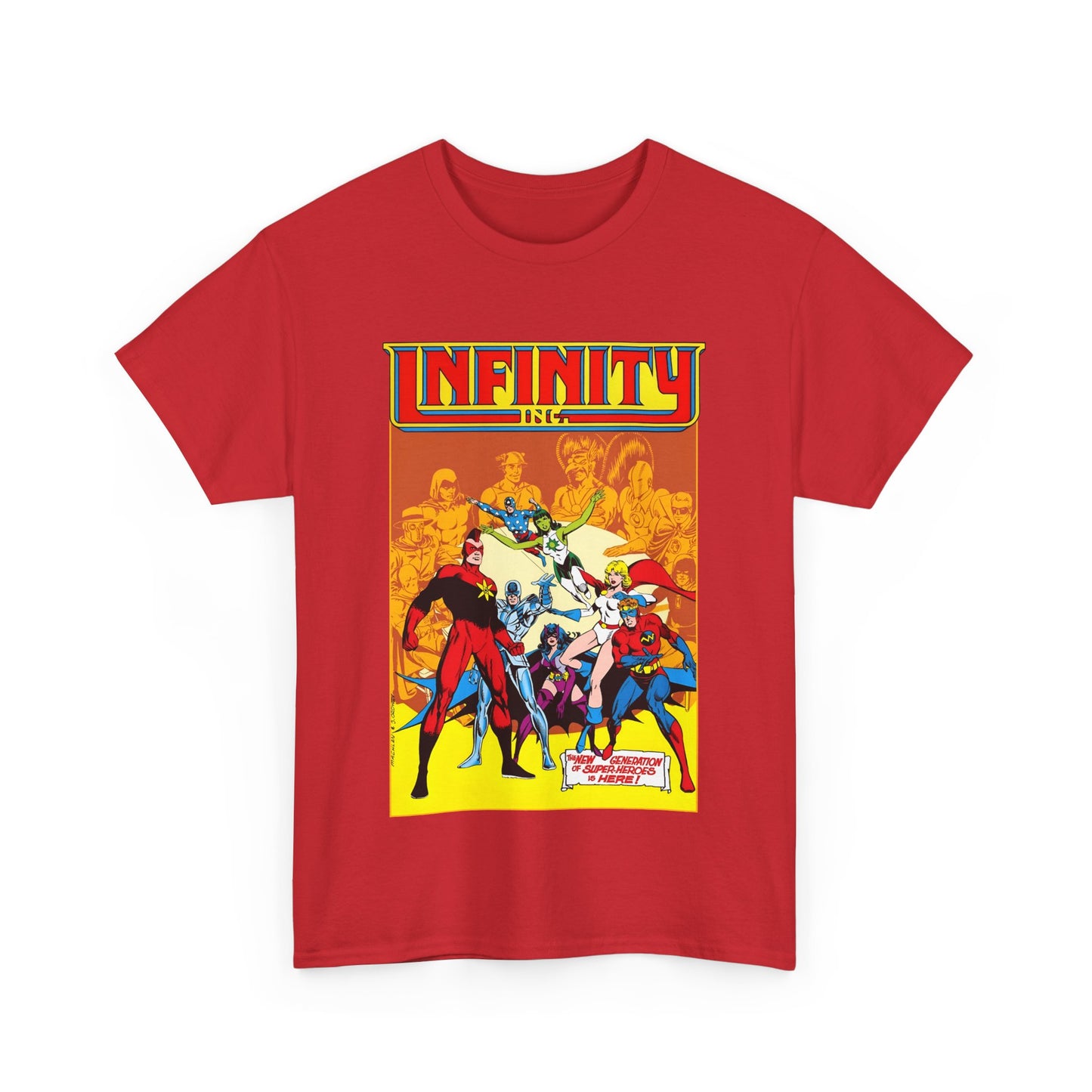 Infinity, Inc T-Shirt - Jerry Ordway Art - Silver Scarab, Huntress, Power Girl, Star-Spangled Kid, Fury, Jade - DC Comics - 1980s JSA Spin-Off Series