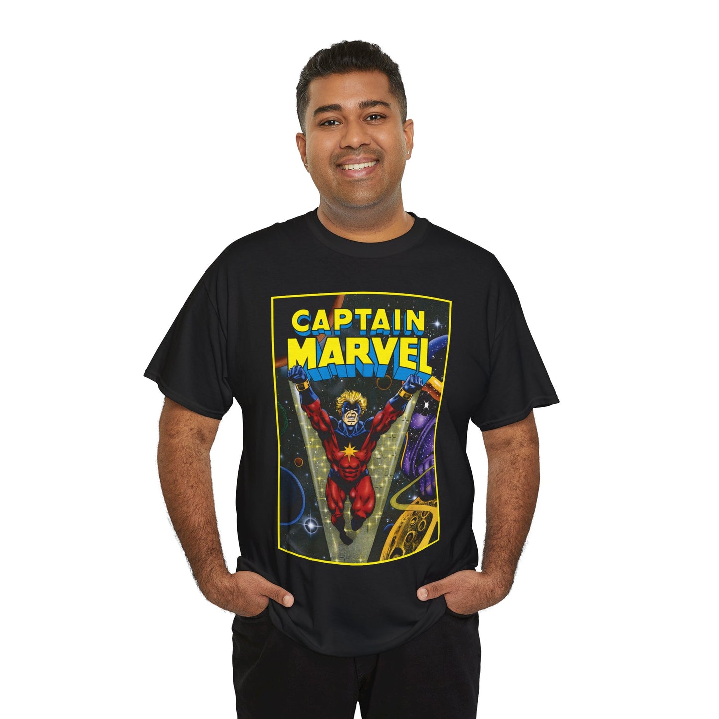 Captain Marvel T-Shirt - Mar-Vell - Thanos - Jim Starlin Art - 1970s Cosmic Superhero - Marvel Comics