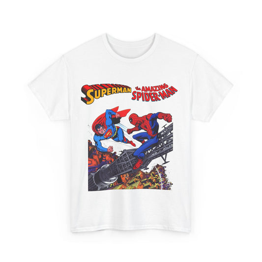 Superman & Amazing Spider-Man T-Shirt - DC/Marvel Comics Crossover - 1970s - Clark Kent & Peter Parker