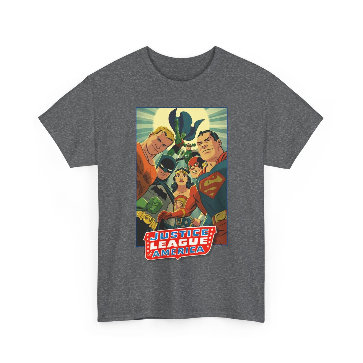 Justice League of America T-Shirt - Michael Cho Art - Superman, Flash, Wonder Woman, Green Lantern, Batman, Martian Manhunter - Silver Age Team - DC Comics