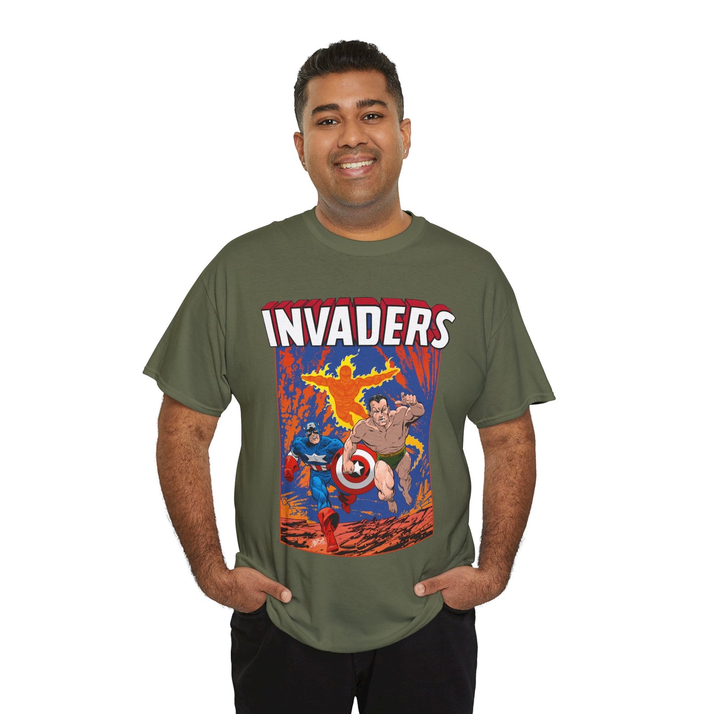 Invaders T-Shirt - John Byrne Art - Captain America, Namor, Human Torch - Marvel Comics Golden Age Characters
