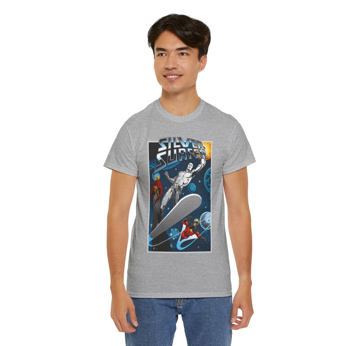 Silver Surfer T-Shirt - With Adam Warlock & Captain Marvel - Norrin Radd - Former Herald of Galactus - Fantastic Four Ally - Marvel Comics