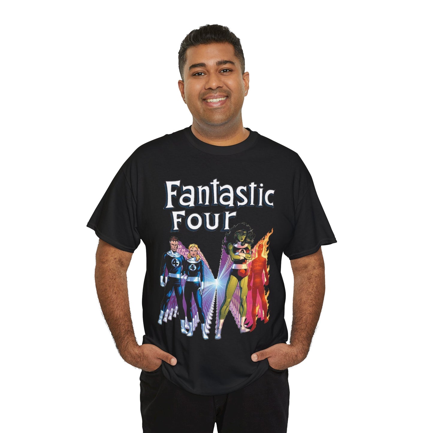 Fantastic Four T-Shirt - John Byrne Art - She-Hulk, Reed Richards, Human Torch, Invisible Woman - Marvel Comics