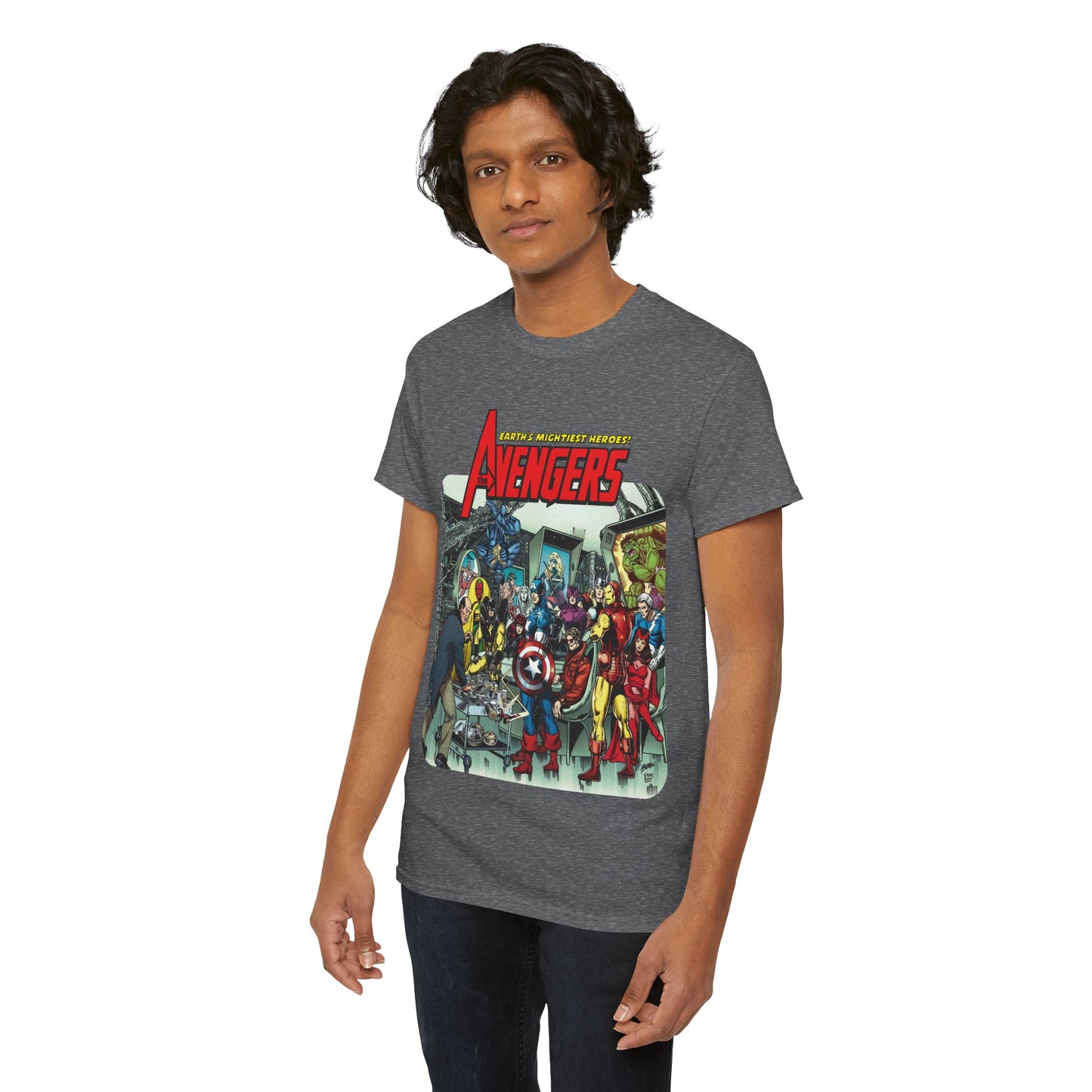 Classic Avengers T-Shirt - George Perez Art - Captain America, Hawkeye, Iron Man, Vision, Scarlet Witch, Quicksilver, Jarvis - Marvel Comics
