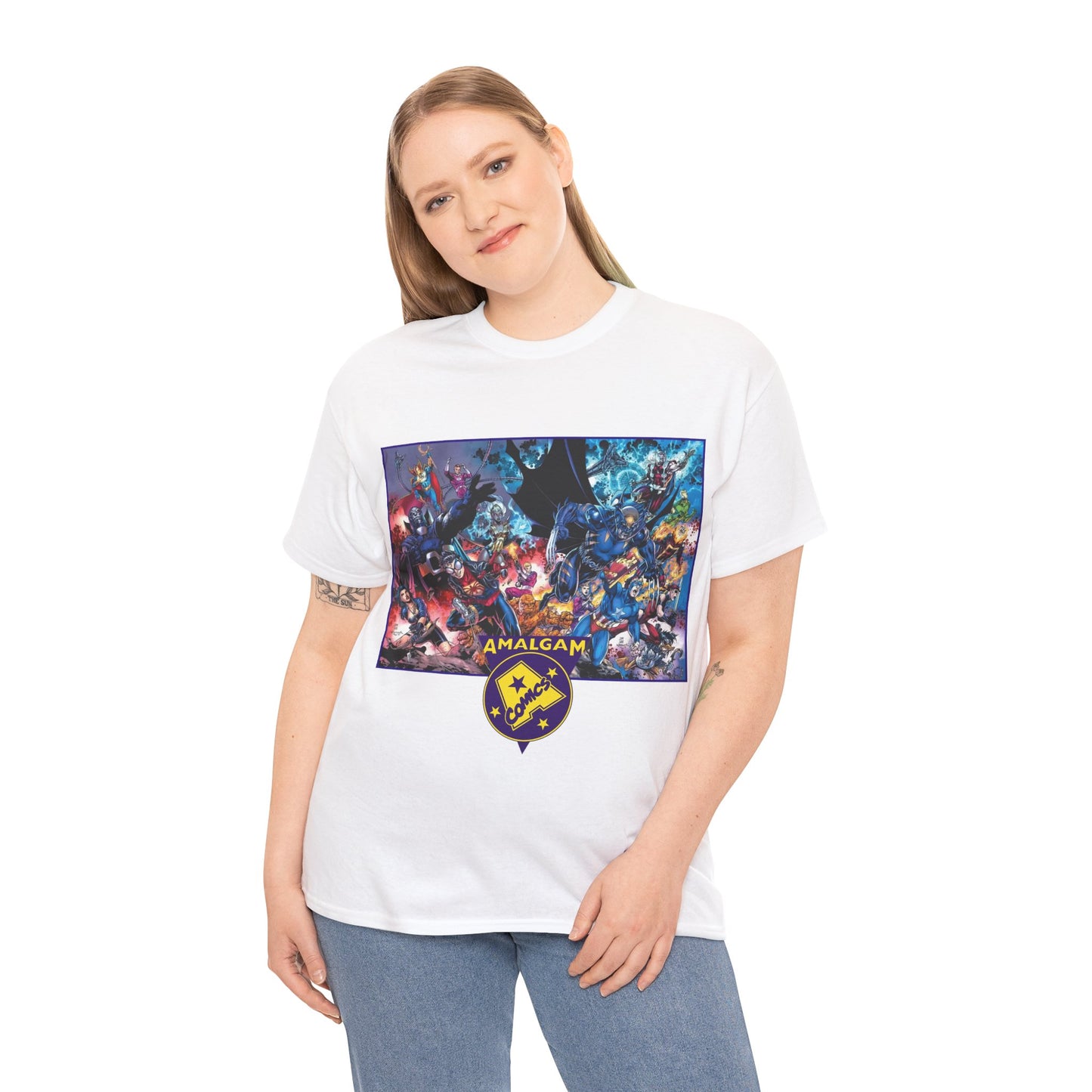 Amalgam T-Shirt - DC Vs Marvel Comics - 1990s - Jim Lee Art - Dark Claw, Amazon, Super Soldier, Spiderboy, Speed Demon