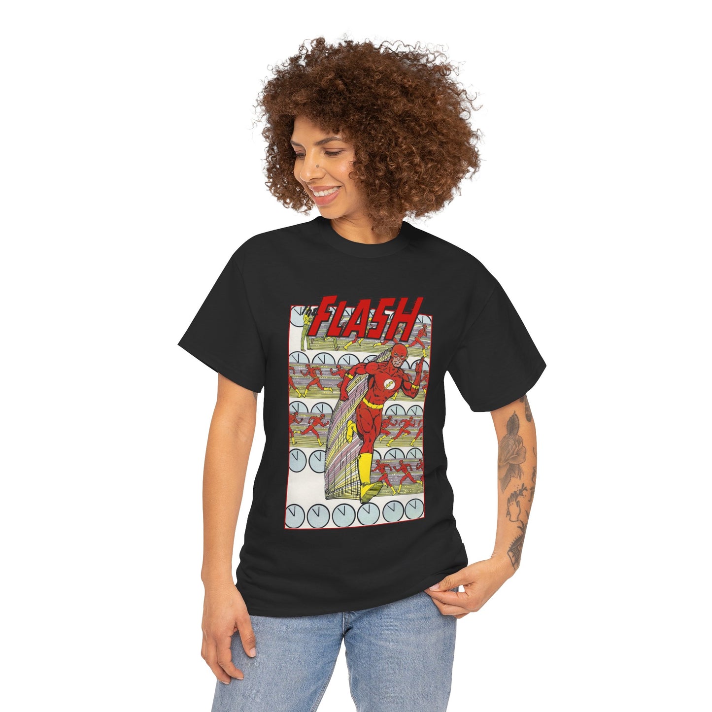 Flash T-Shirt - George Perez Art - JLA Postcard Set - 1980s Art - Justice League of America Satellite Era - Barry Allen, the Fastest Man Alive - DC Comics