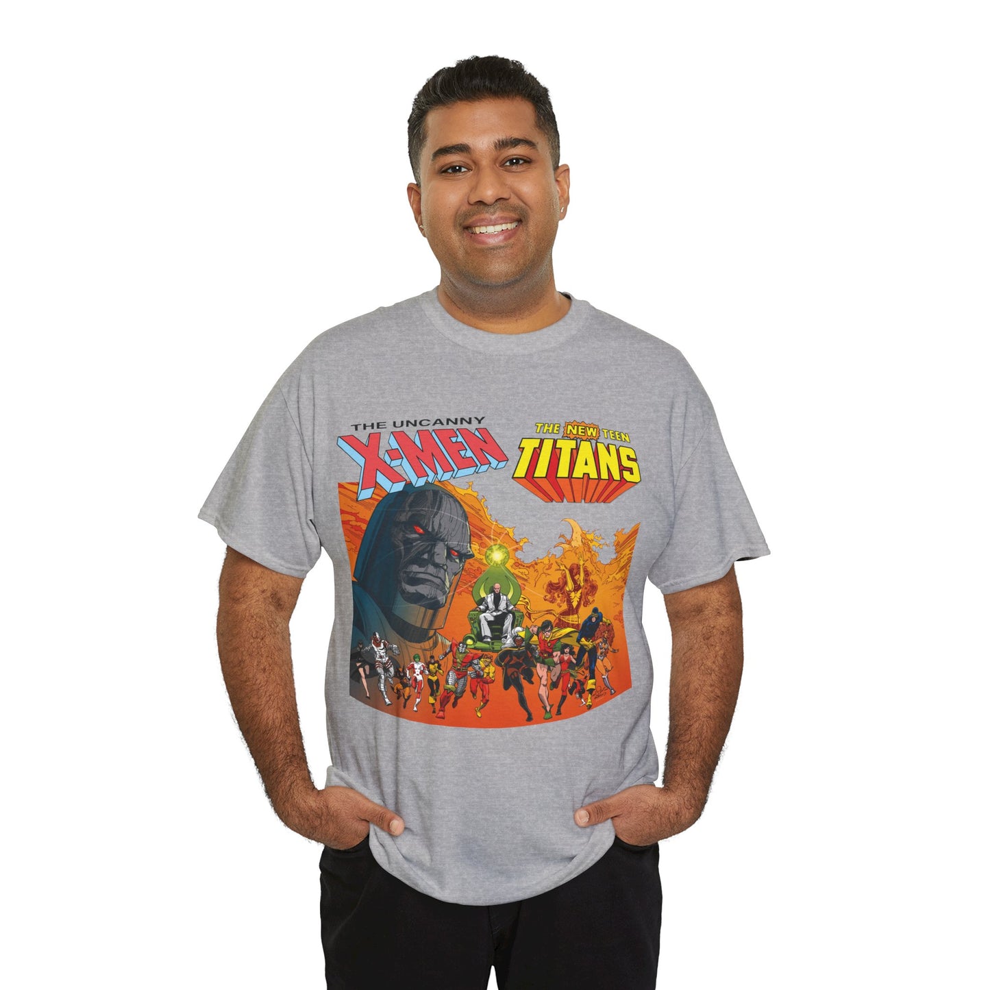 X-Men & New Teen Titans T-Shirt - Walt Simonson Art - Marvel & DC Comics Crossover - Wolverine, Raven, Storm, Cyclops, Robin, Cyborg, Colossus, Dark Phoenix, Darkseid