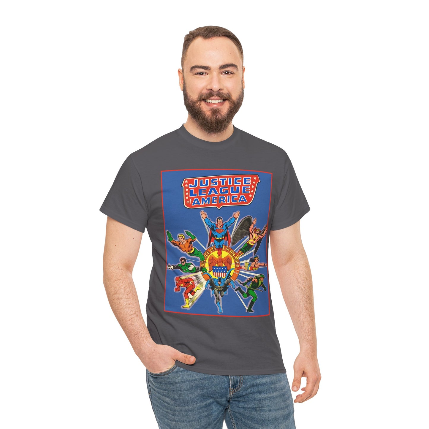 Justice League Treasury Edition T-Shirt - Superman, Wonder Woman, Flash, Hawkman, Batman, Green Arrow, Green Lantern - DC Comics