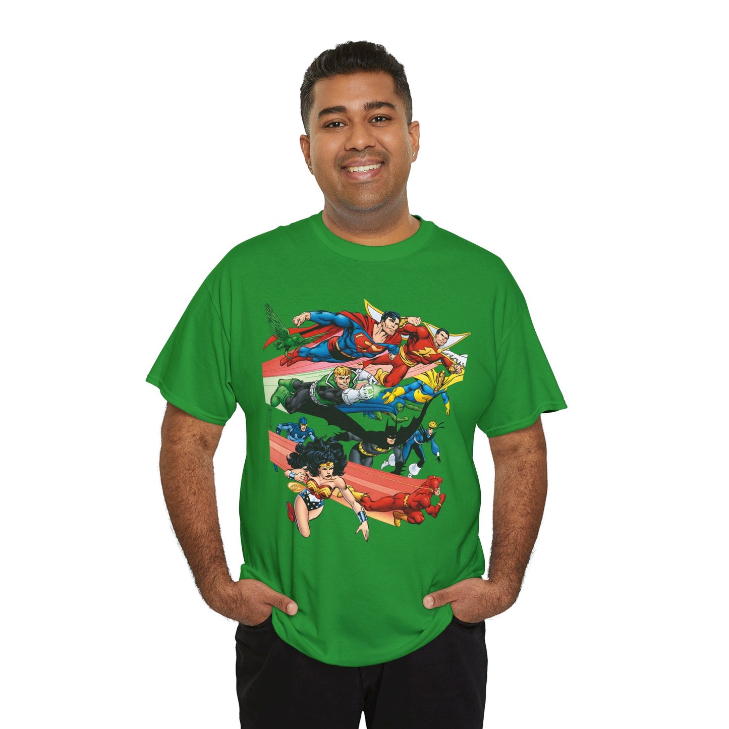 DC Legends T-Shirt - John Byrne Art - Superman, Dr Fate, Blue Beetle, Wonder Woman, Black Canary, Guy Gardner - DC Comics