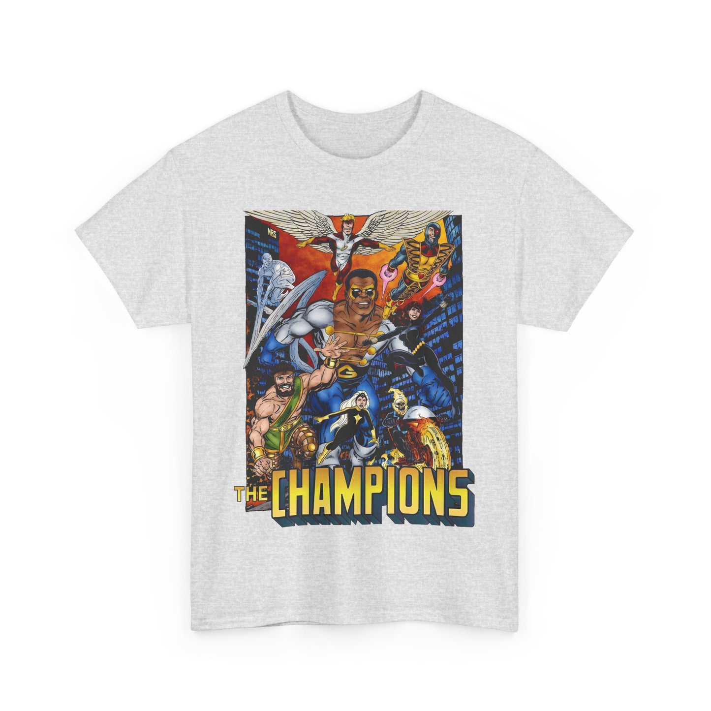 Champions T-Shirt - John Byrne Art - Hercules, Black Widow, Ghost Rider, Black Goliath, Silver Surfer, Jack of Hearts - Marvel Comics 1970s Series