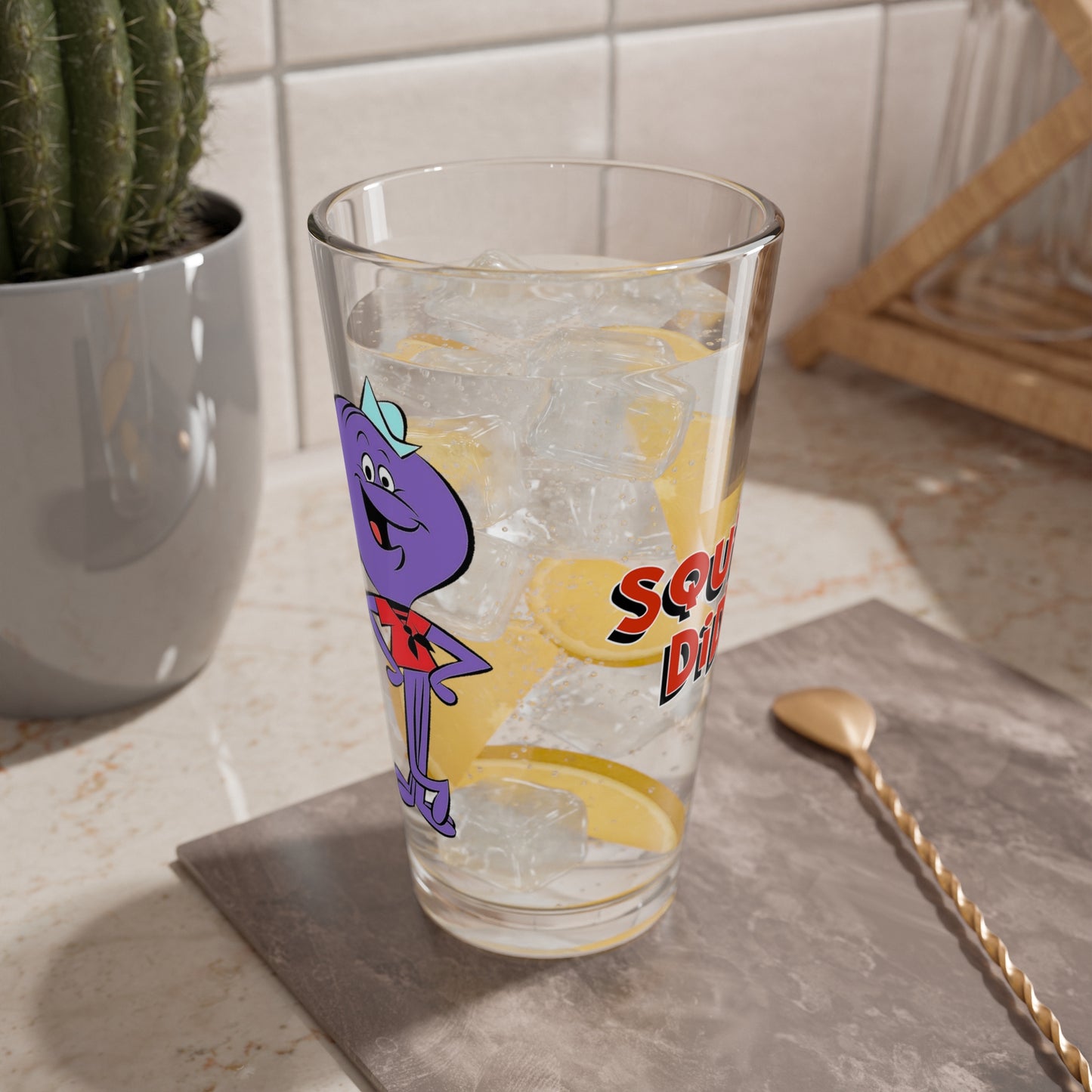 Squiddly Diddly Pint Glass, 16oz - Hanna-Barbera Cartoon 1960s TV - Bubbleland, Chief Winchley - Musical Squid