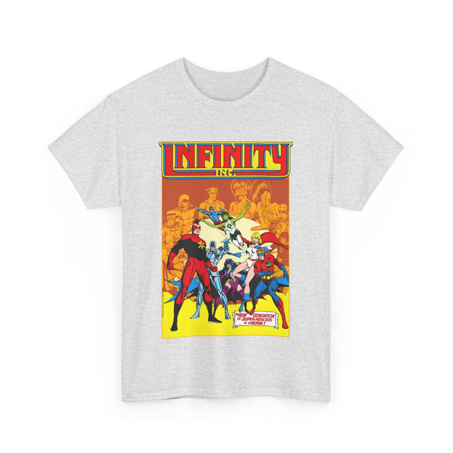 Infinity, Inc T-Shirt - Jerry Ordway Art - Silver Scarab, Huntress, Power Girl, Star-Spangled Kid, Fury, Jade - DC Comics - 1980s JSA Spin-Off Series