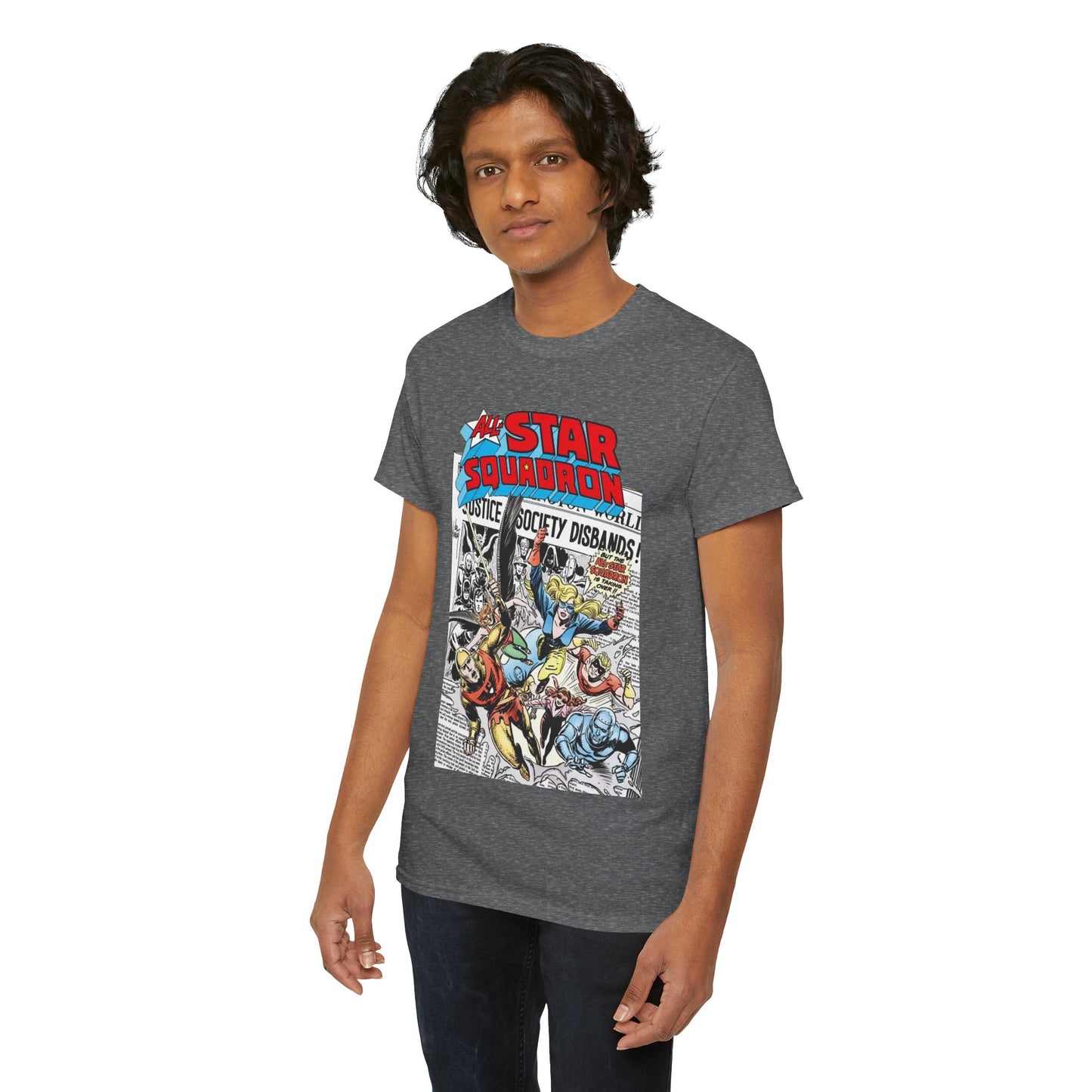 All-Star Squadron T-Shirt - Joe Kubert Art - Liberty Belle, Robotman, Shining Knight, Johnny Quick, Firebrand - JSA Connection - DC Comics