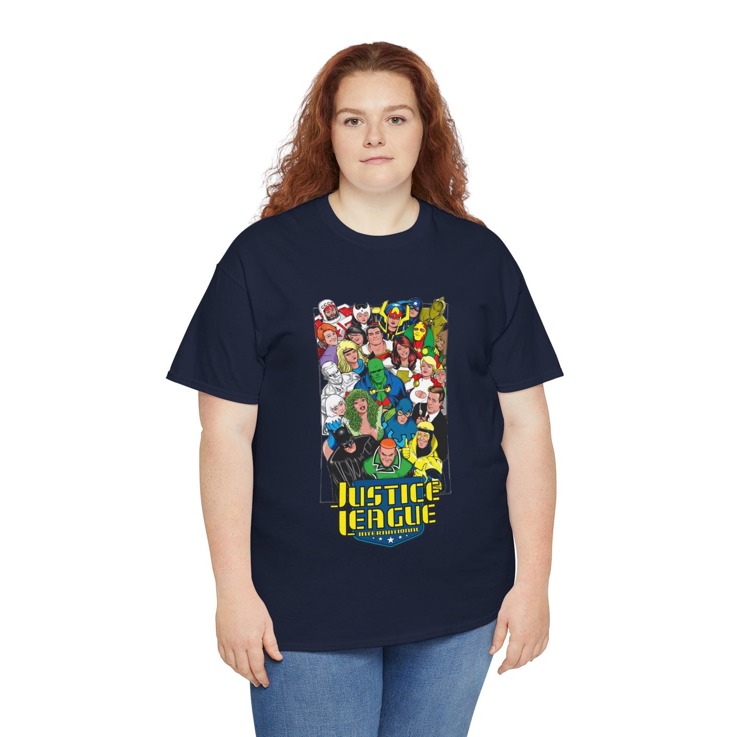Justice League International T-Shirt - DC Comics - JLI - Kevin Maguire Art - Blue Beetle, Booster Gold, Martian Manhunter, Captain Atom