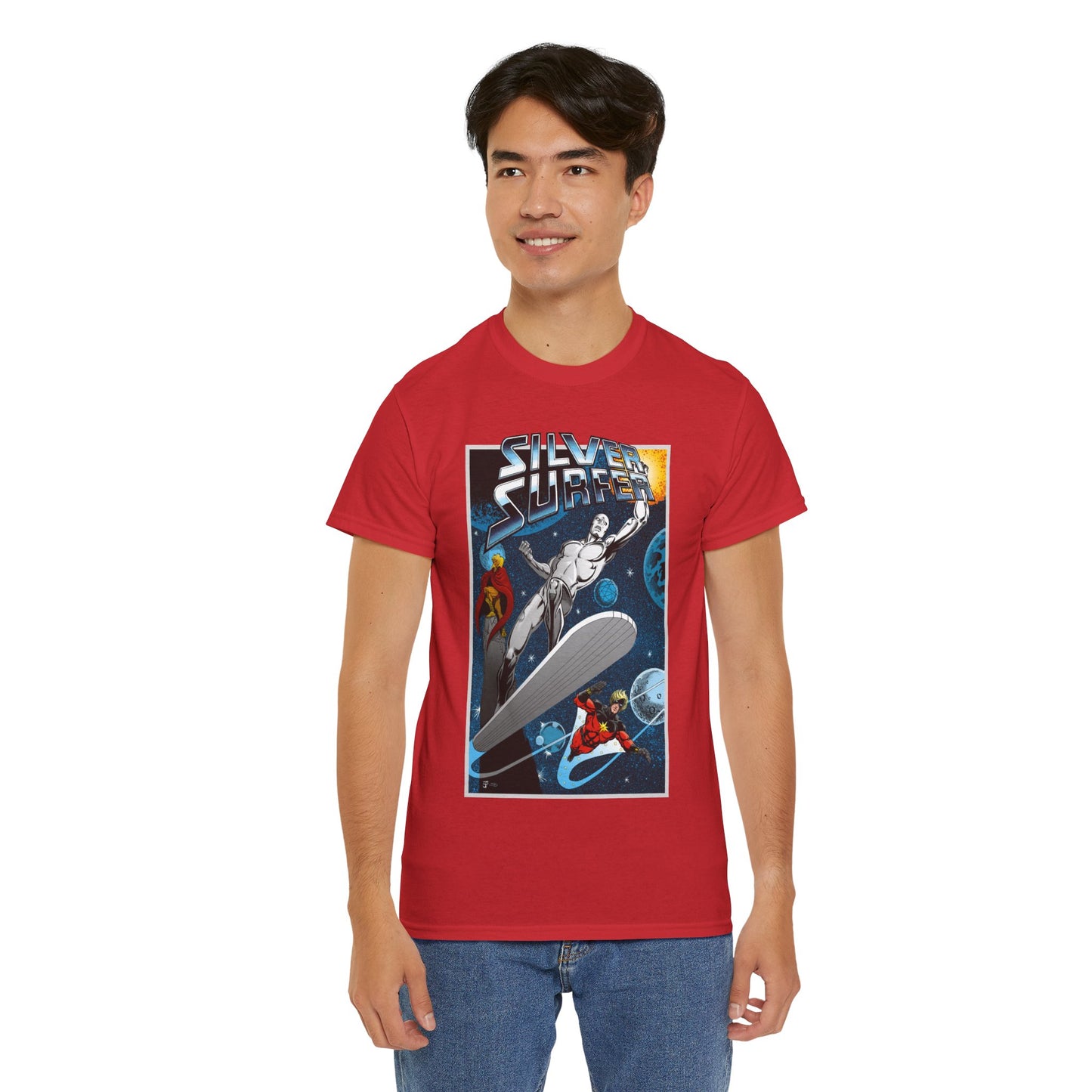 Silver Surfer T-Shirt - With Adam Warlock & Captain Marvel - Norrin Radd - Former Herald of Galactus - Fantastic Four Ally - Marvel Comics