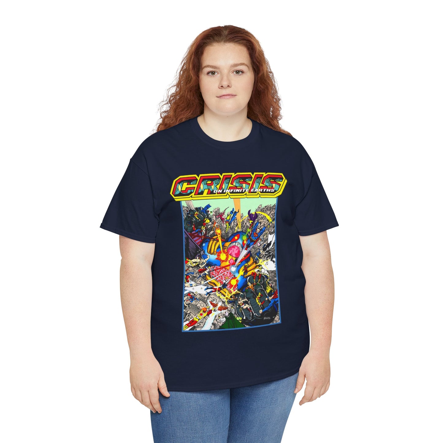 Crisis on Infinite Earths T-Shirt - George Perez Art - Superman, Firestorm, Captain Atom, Wonder Woman, Martian Manhunter Vs The Anti-Monitor - #12 Cover - DC Comics