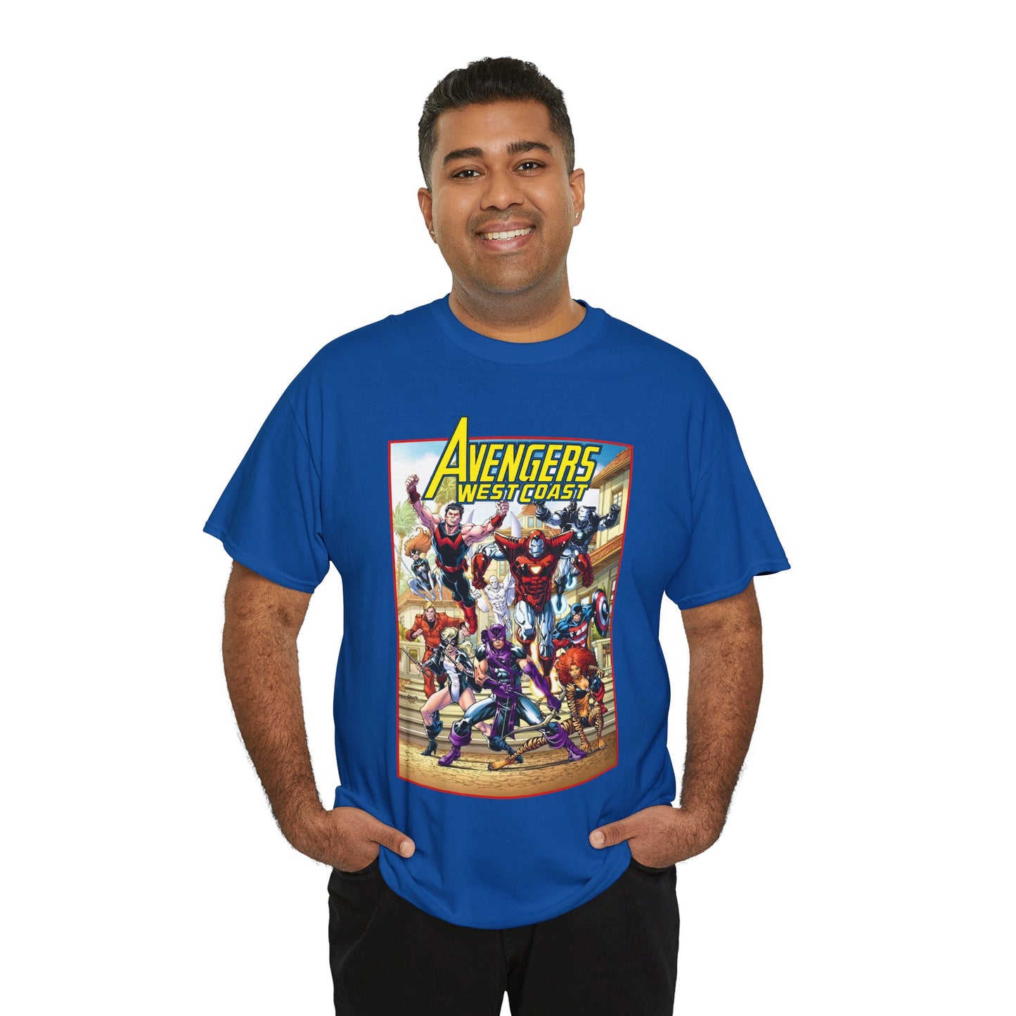 West Coast Avengers T-Shirt - Todd Nauck Art - Hawkeye, Iron Man, Wonder Man, Tigra, Vision - Marvel Comics