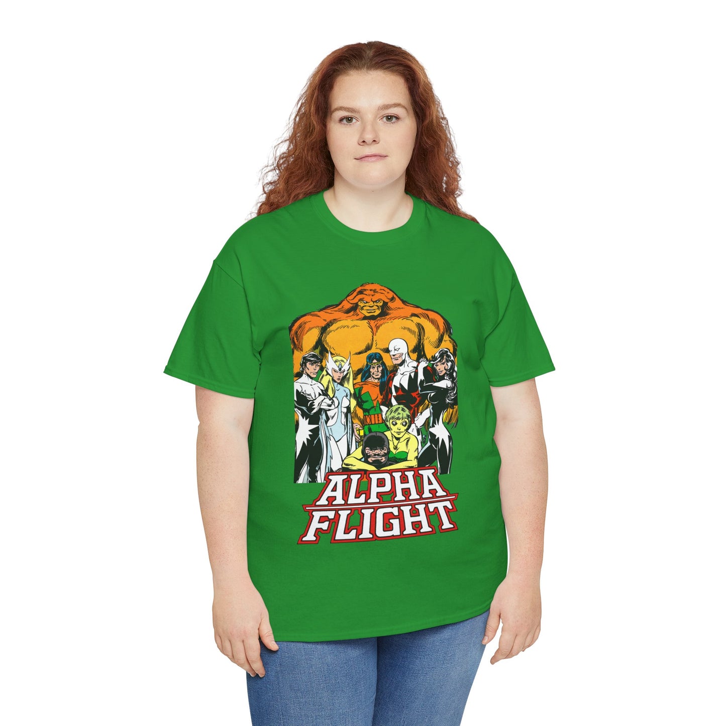 Alpha Flight T-Shirt - John Byrne Art - Northstar, Aurora, Guardian, Puck, Snowbird, Shaman, Sasquatch - Canada's Superhero Team - X-Men Connection - Marvel Comics