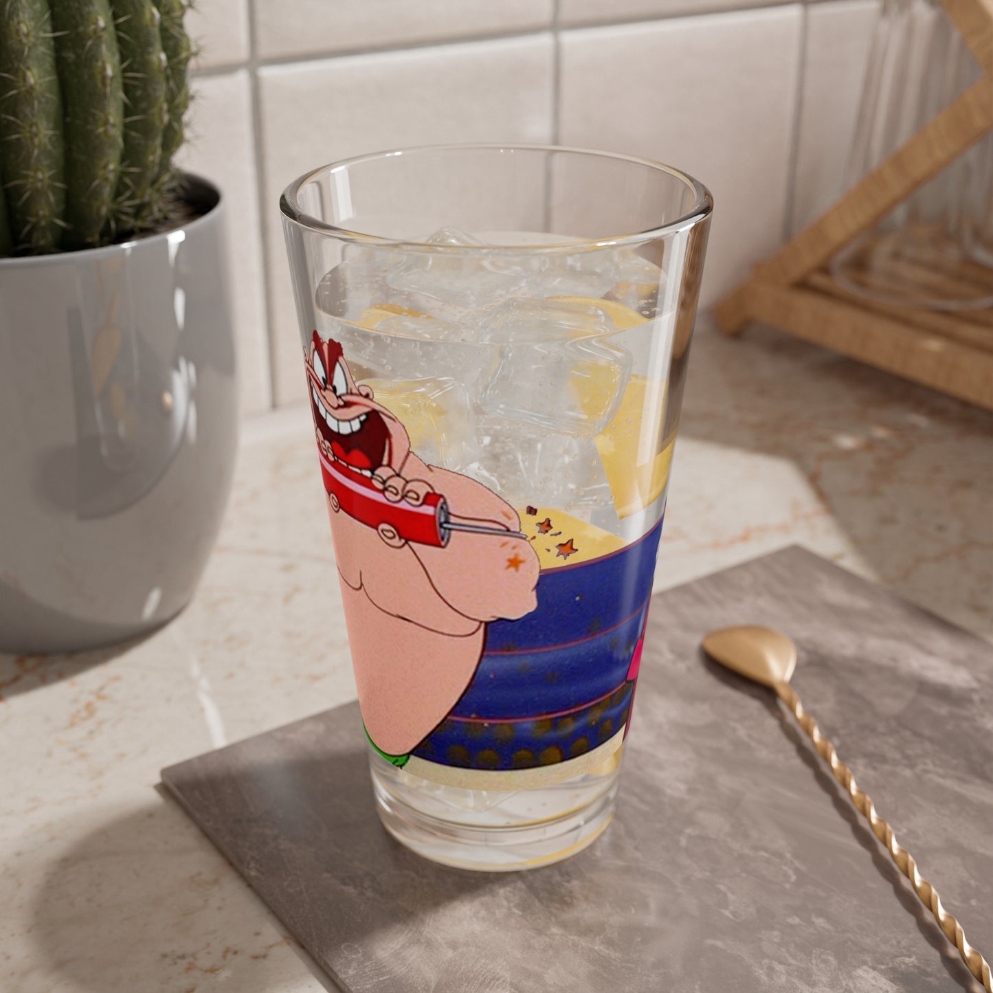 Bugs Bunny & the Crusher Pint Glass, 16oz - Popular Looney Tunes Characters - Bunny Hugged - Bugs Wrestler Foe - Cartoon Classic