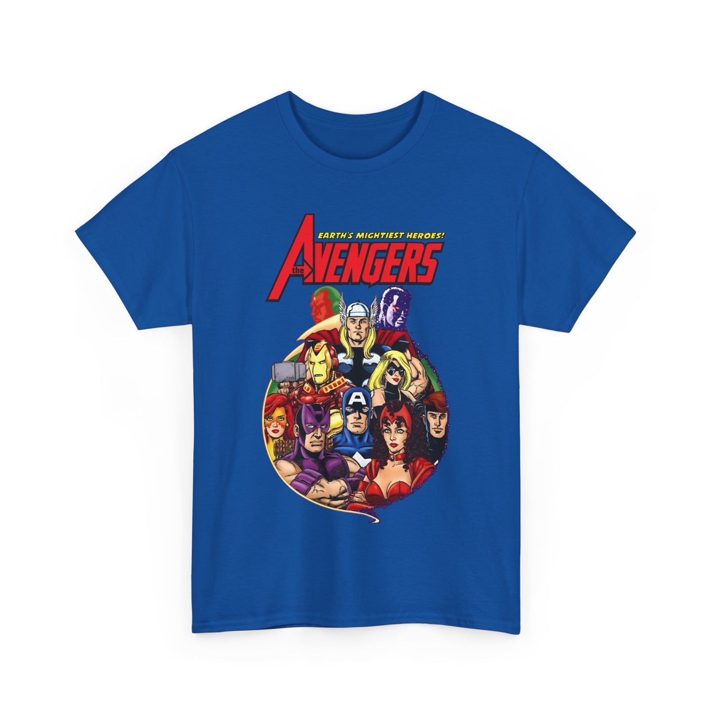 Avengers T-Shirt - George Perez Art - Captain America, Vision, Wonder Man, Iron Man, Thor, Hawkeye, Scarlet Witch - Popular Marvel Comics Characters