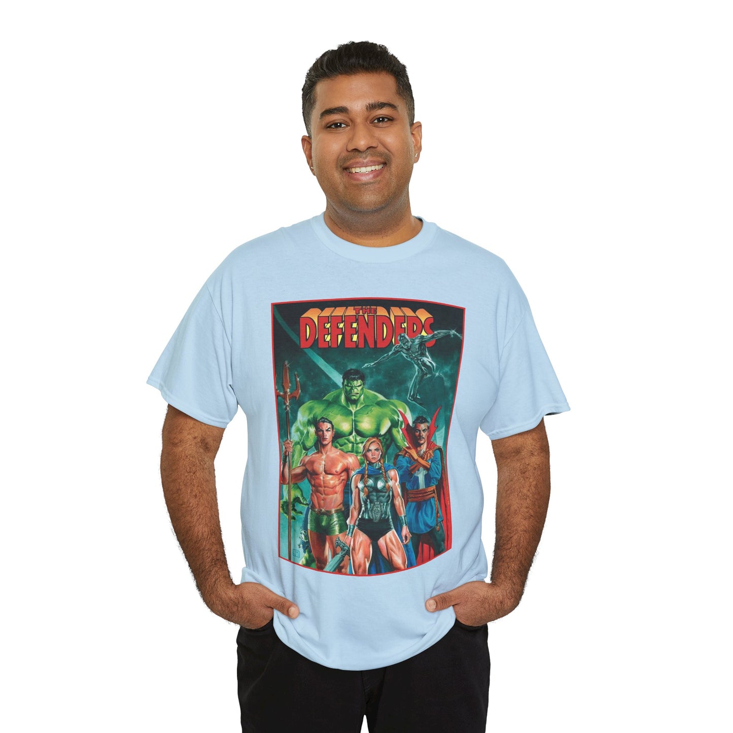 Defenders T-Shirt - Dr Strange, Valkyrie, Hulk, Namor, Silver Surfer - Marvel Comics - Popular 1970s Series