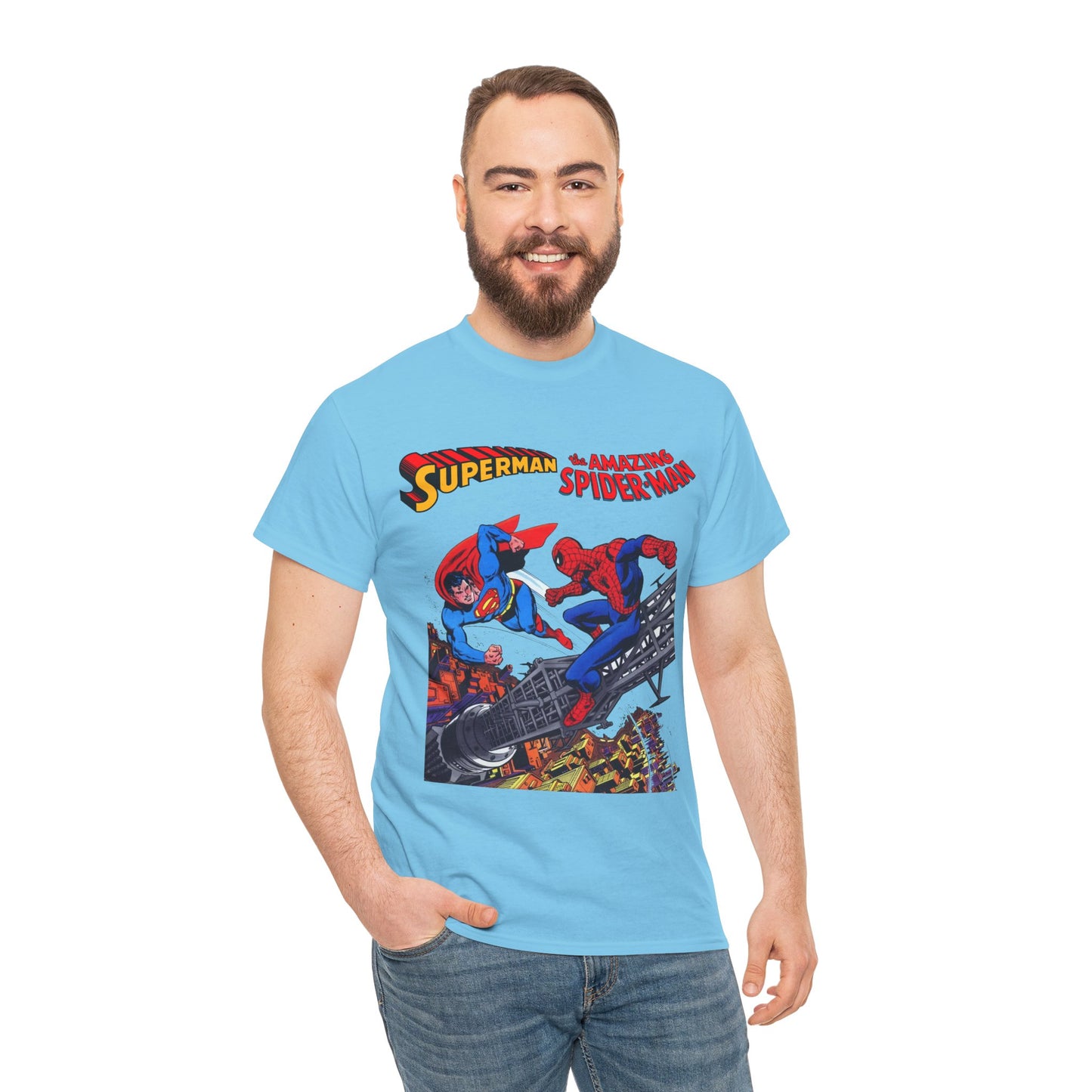 Superman & Amazing Spider-Man T-Shirt - DC/Marvel Comics Crossover - 1970s - Clark Kent & Peter Parker