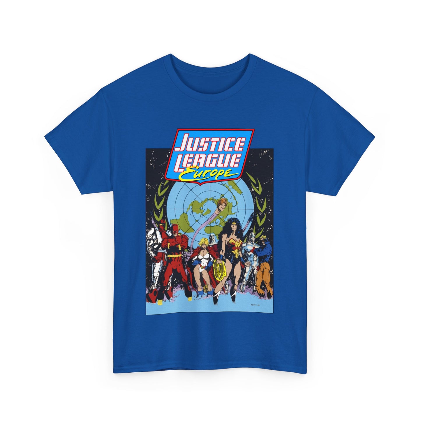Justice League Europe T-Shirt - Bart Sears Art - Wonder Woman, Flash, Captain Atom, Animal Man, Elongated Man, Power Girl, Metamorpho - JLI Spin-Off - DC Comics